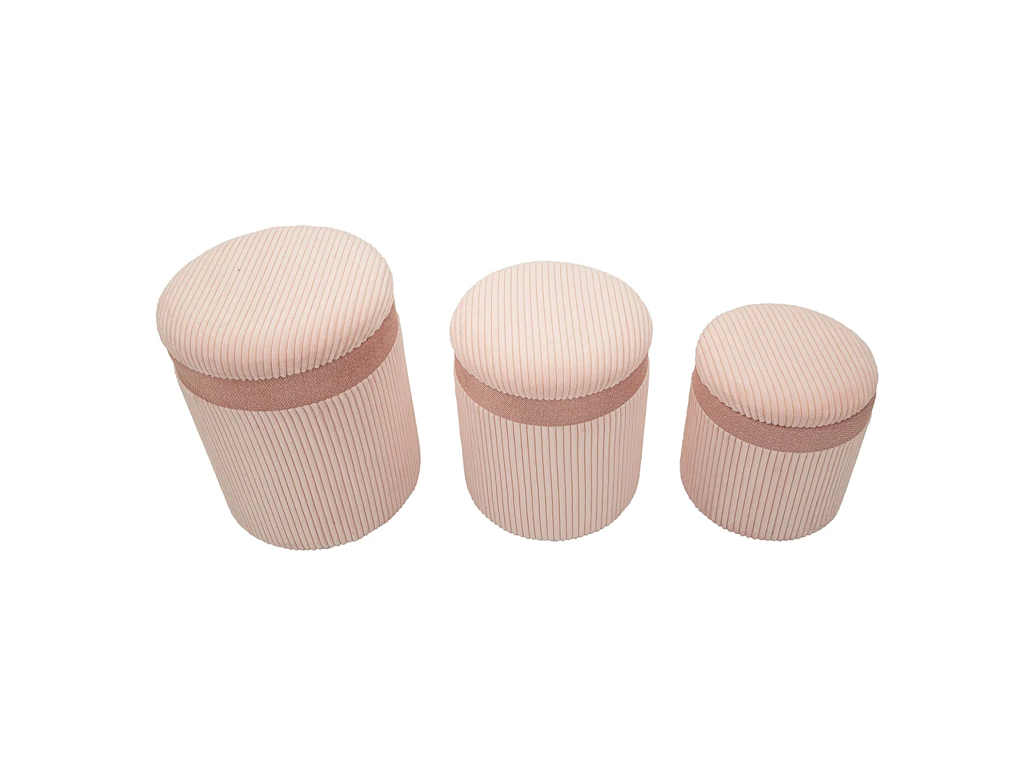 Pouf de Rangement Ghanzi, ensemble de 3, 41x41x50h cm Rose, Forme Ronde, Structure en Bois Mélaminé