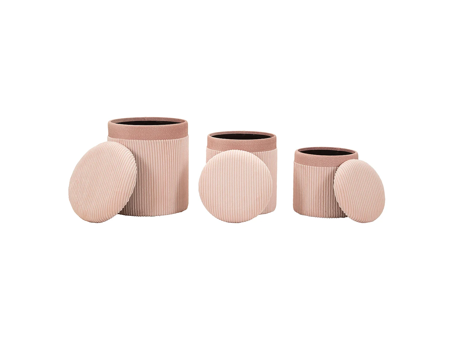 Pouf de Rangement Ghanzi, ensemble de 3, 41x41x50h cm Rose, Forme Ronde, Structure en Bois Mélaminé