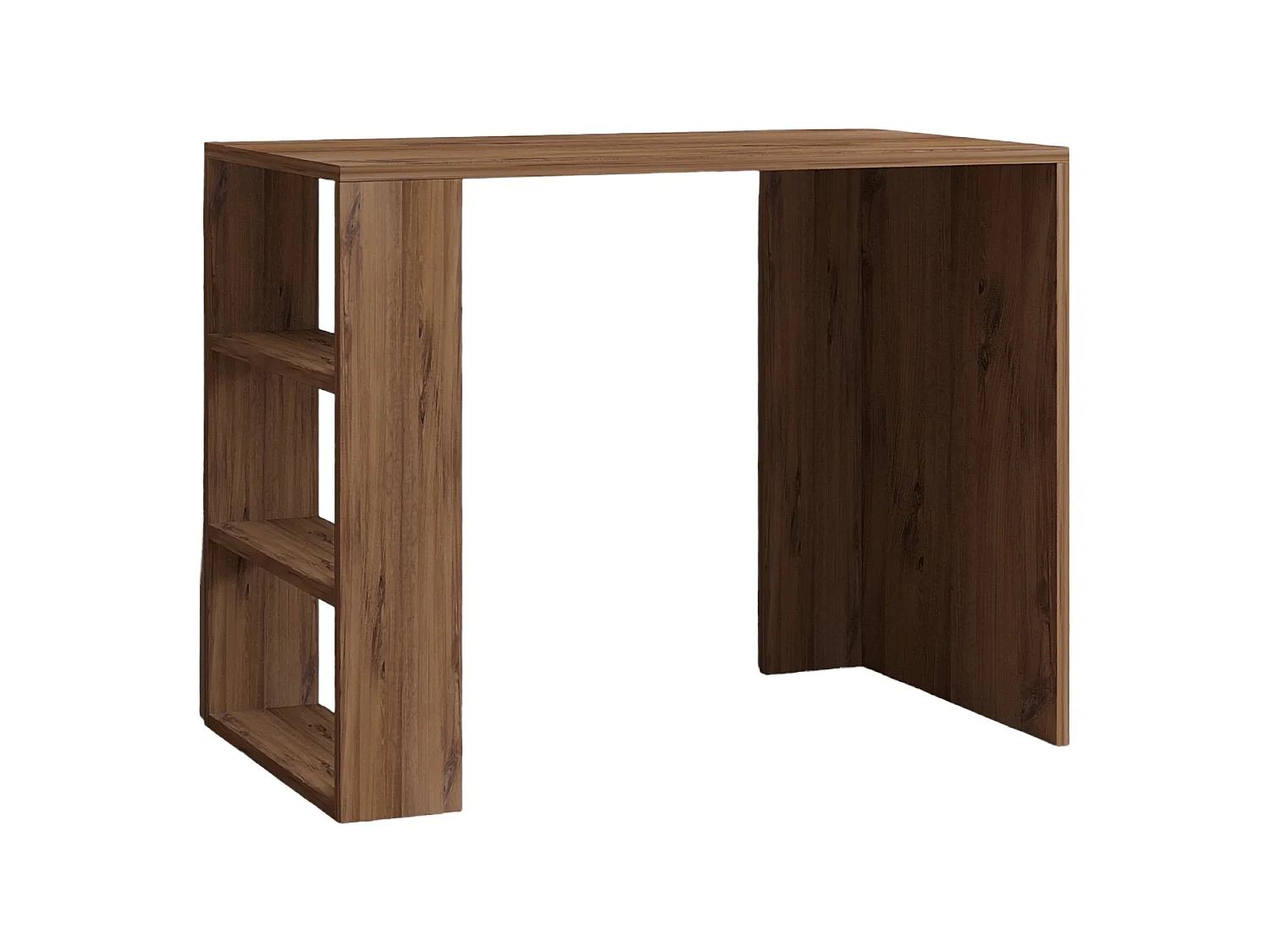 Schreibtisch Roghudi, 3 Regale, 90x50x70h cm Dunkel Eiche Braun, 2 Fächer, Regalfarbe Braun
