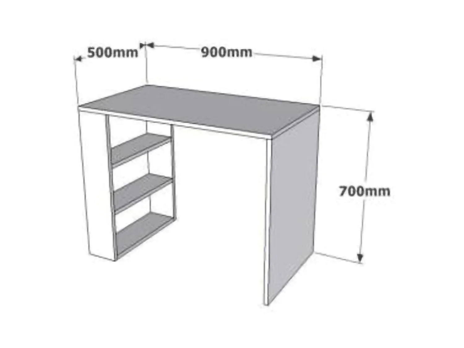 Schreibtisch Roghudi, 3 Regale, 90x50x70h cm Dunkel Eiche Braun, 2 Fächer, Regalfarbe Braun