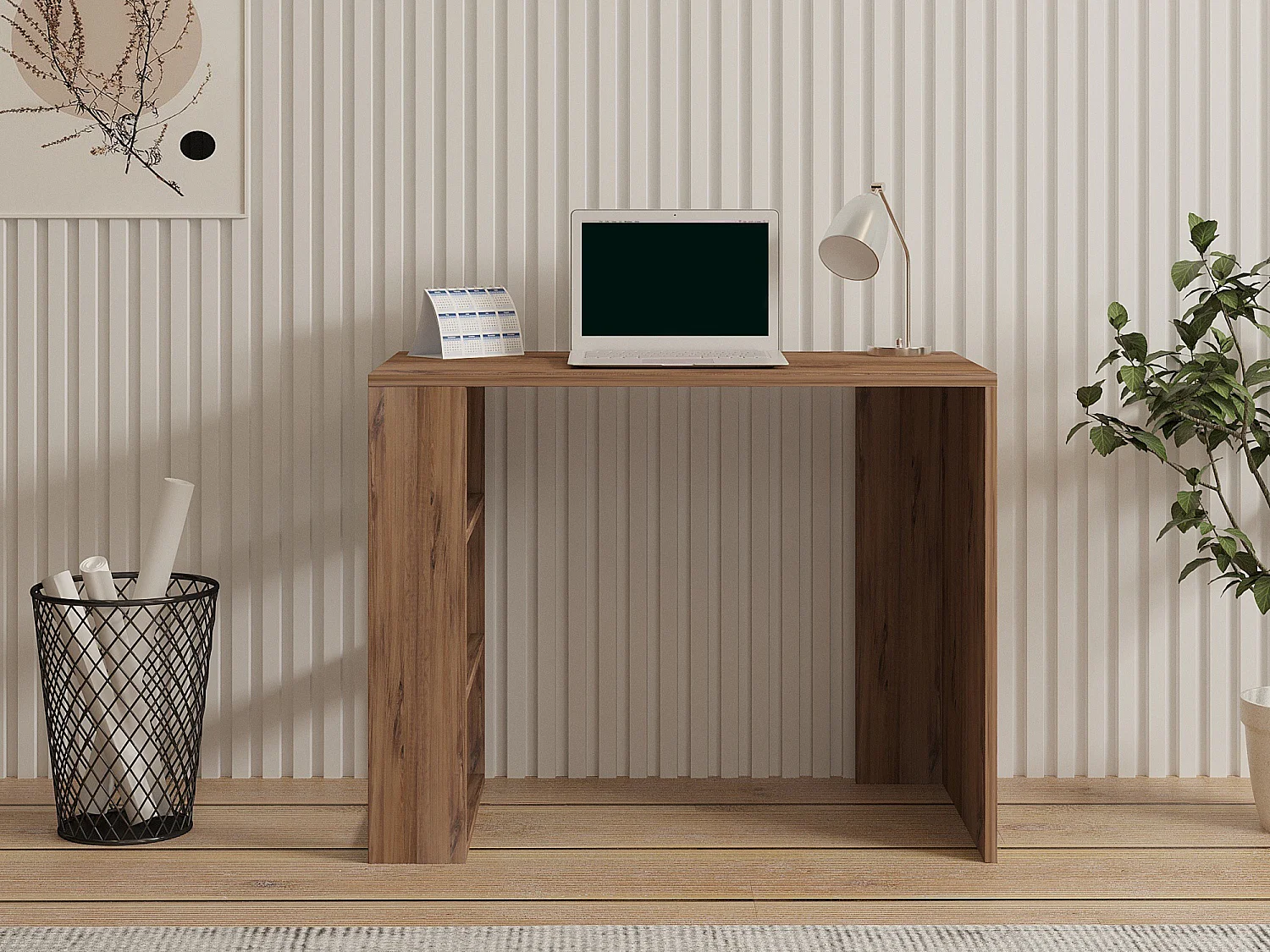 Schreibtisch Roghudi, 3 Regale, 90x50x70h cm Dunkel Eiche Braun, 2 Fächer, Regalfarbe Braun