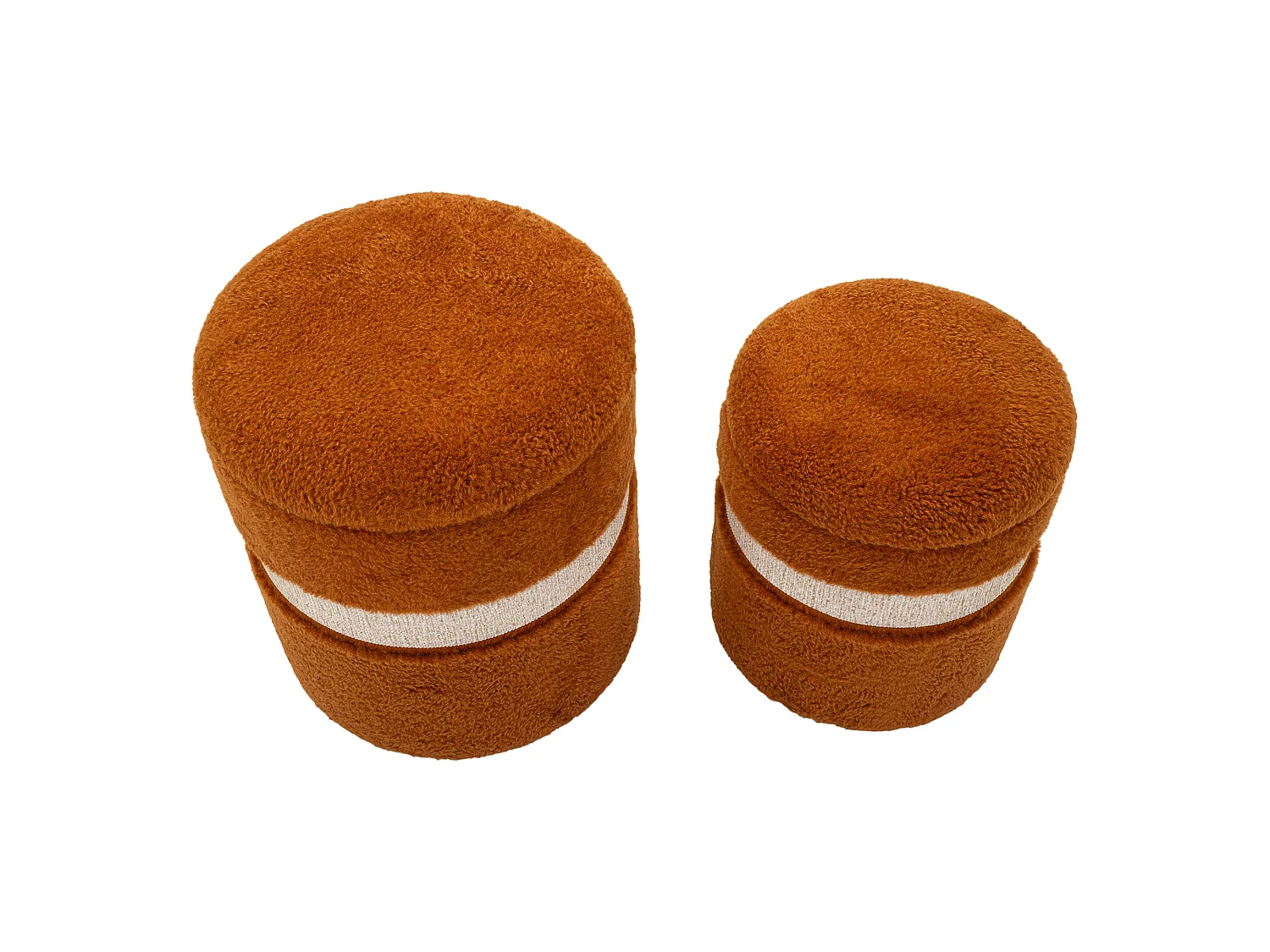 Pouf Coffre Luder, set de 2, 40x40x47h cm Marron Terracotta, Forme Ronde, Couleur Structure Beige