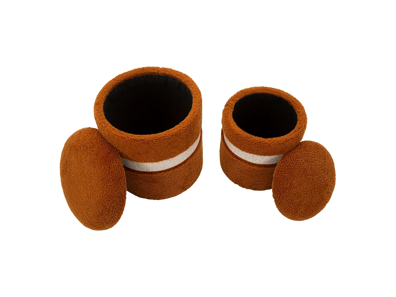 Pouf Coffre Luder, set de 2, 40x40x47h cm Marron Terracotta, Forme Ronde, Couleur Structure Beige