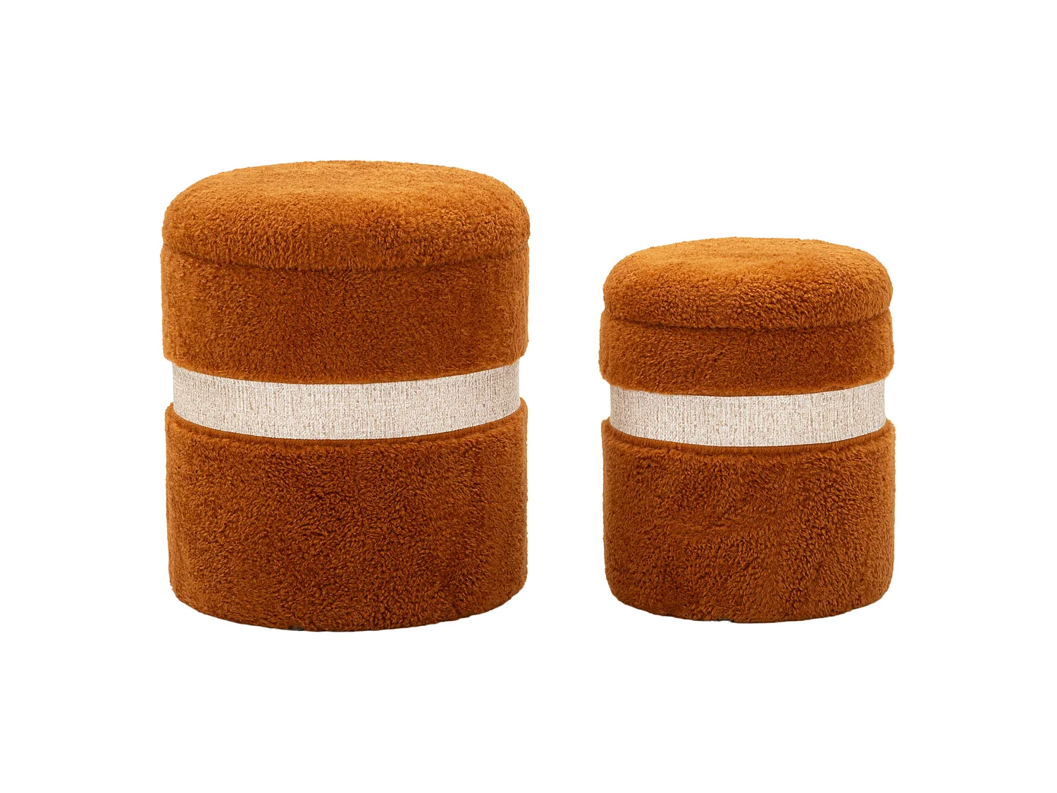 Pouf Coffre Luder, set de 2, 40x40x47h cm Marron Terracotta, Forme Ronde, Couleur Structure Beige
