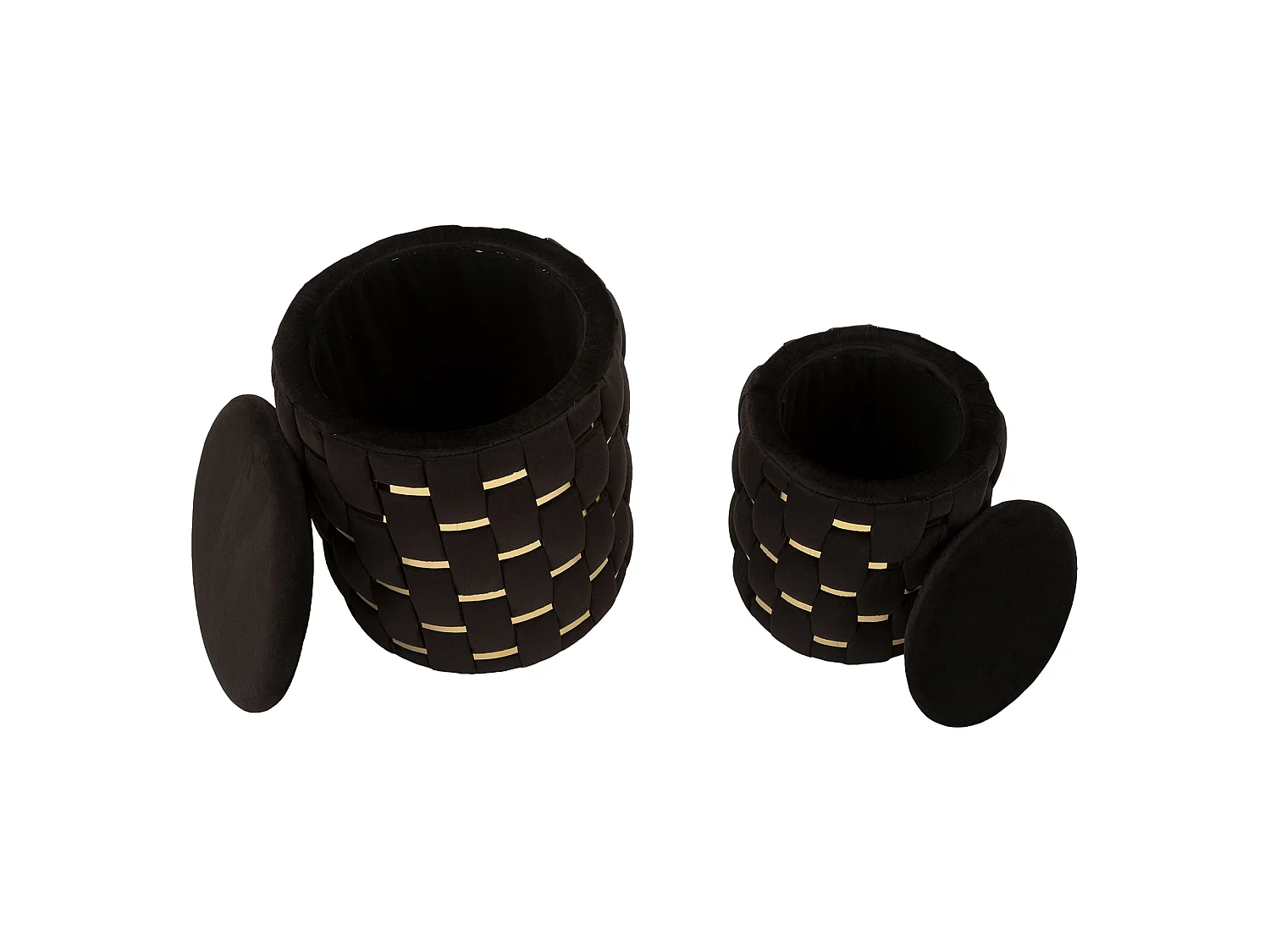 Pouf avec rangement Kasane, lot de 2, 37x37x42h cm Noir, Forme Ronde, Structure dorée