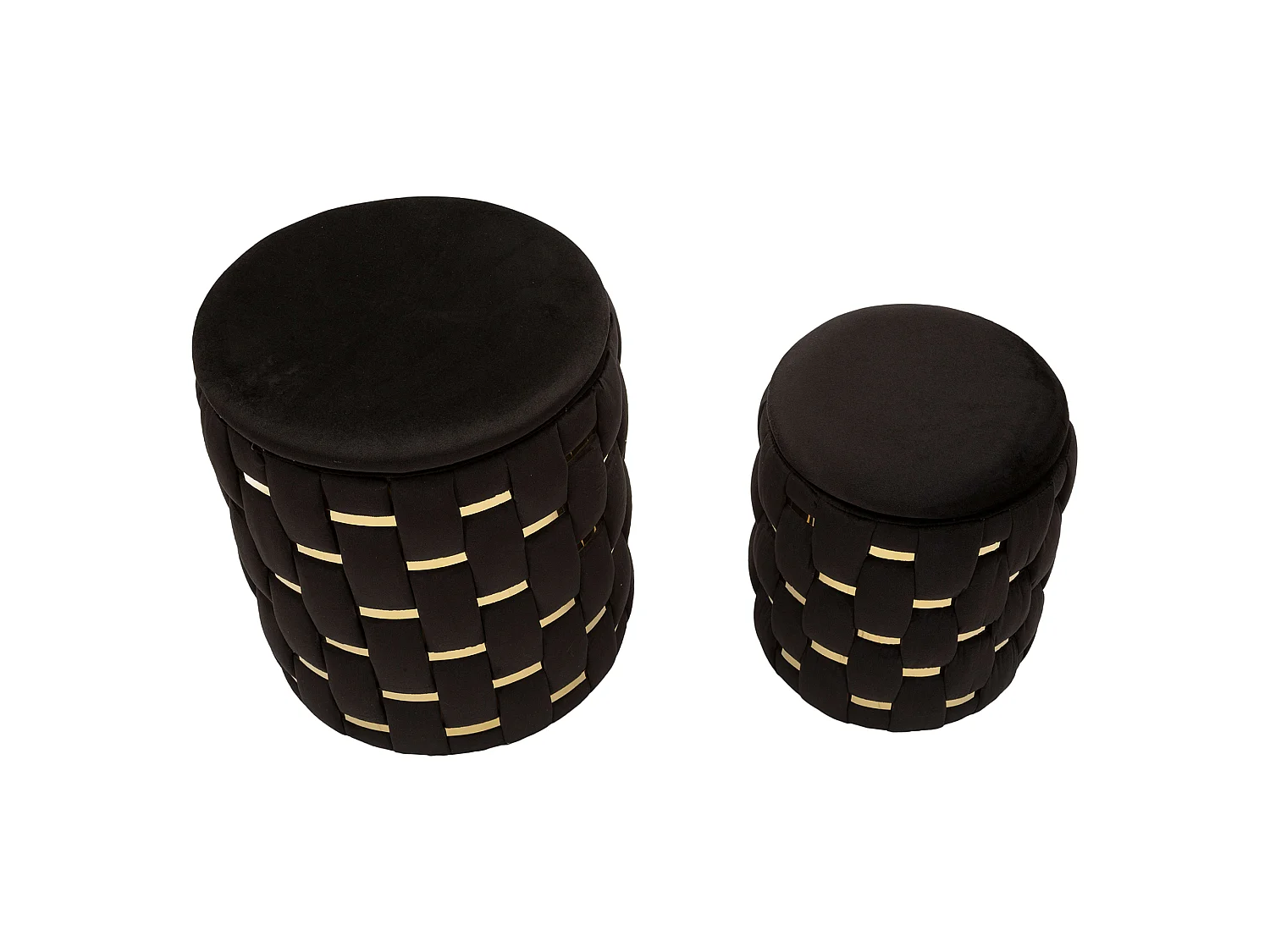Pouf avec rangement Kasane, lot de 2, 37x37x42h cm Noir, Forme Ronde, Structure dorée