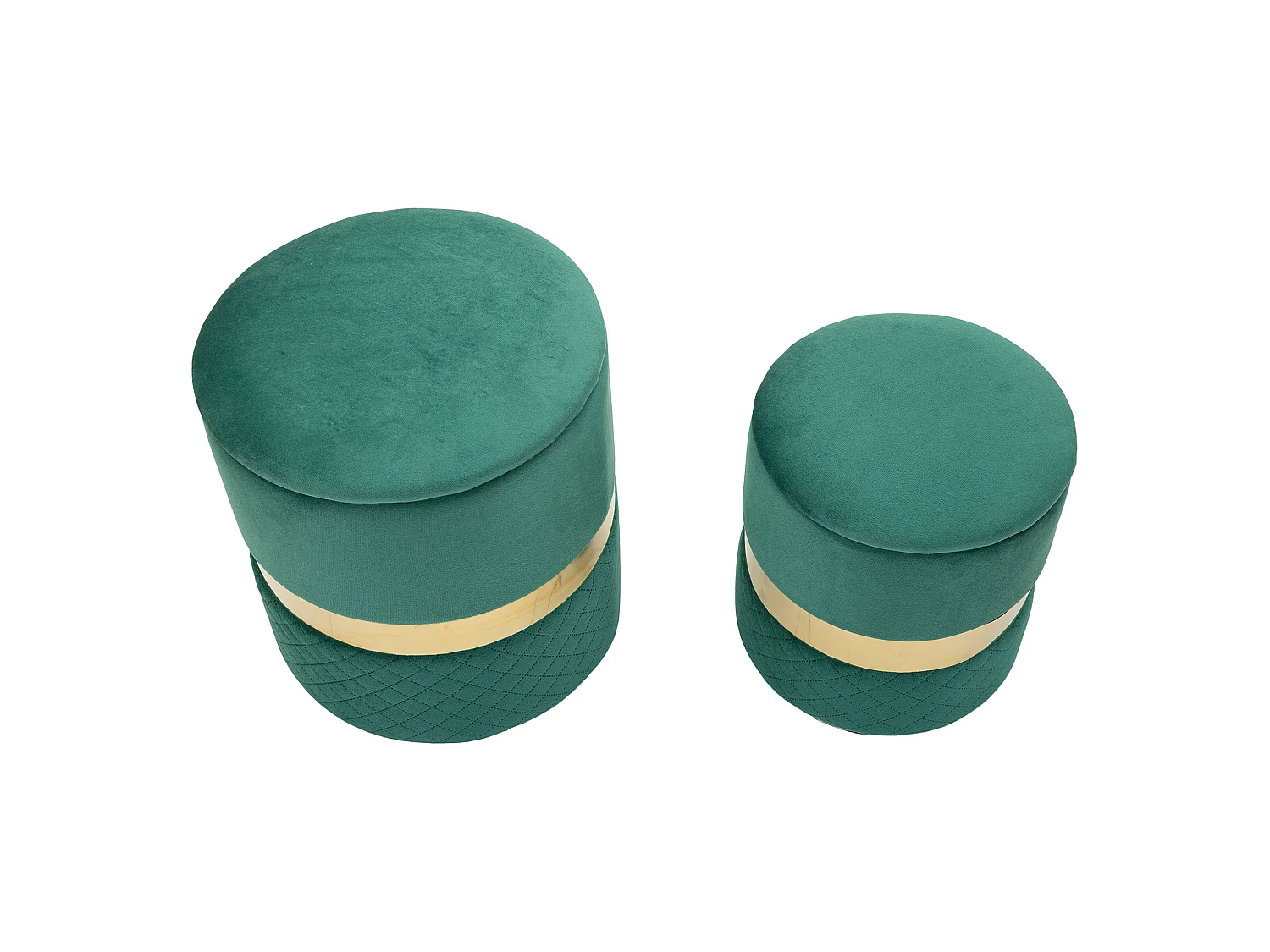 Set de 2 Poufs Coffres Maun, 37x37x42h cm Vert, Forme Ronde, Structure Couleur Or