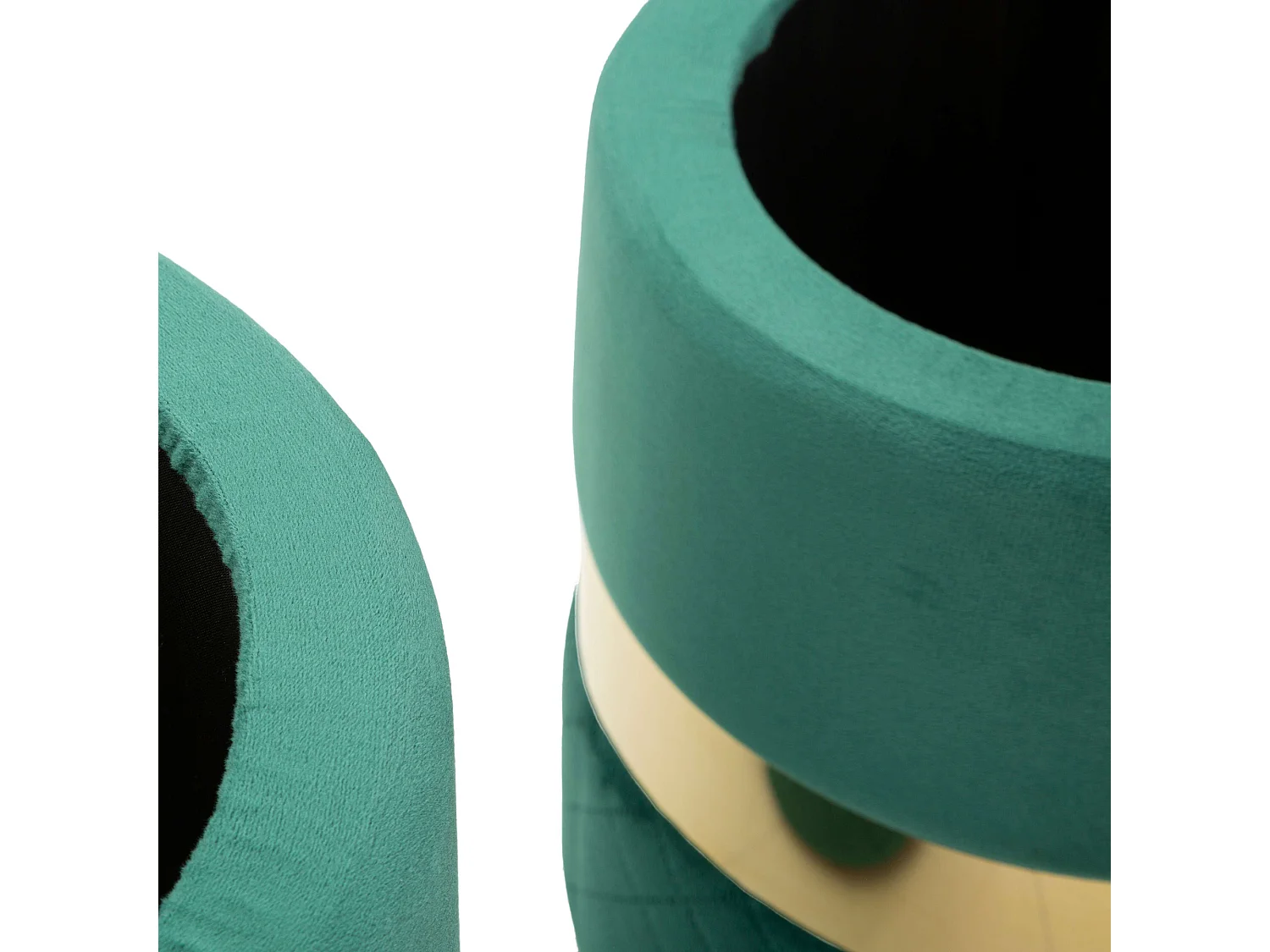 Set de 2 Poufs Coffres Maun, 37x37x42h cm Vert, Forme Ronde, Structure Couleur Or