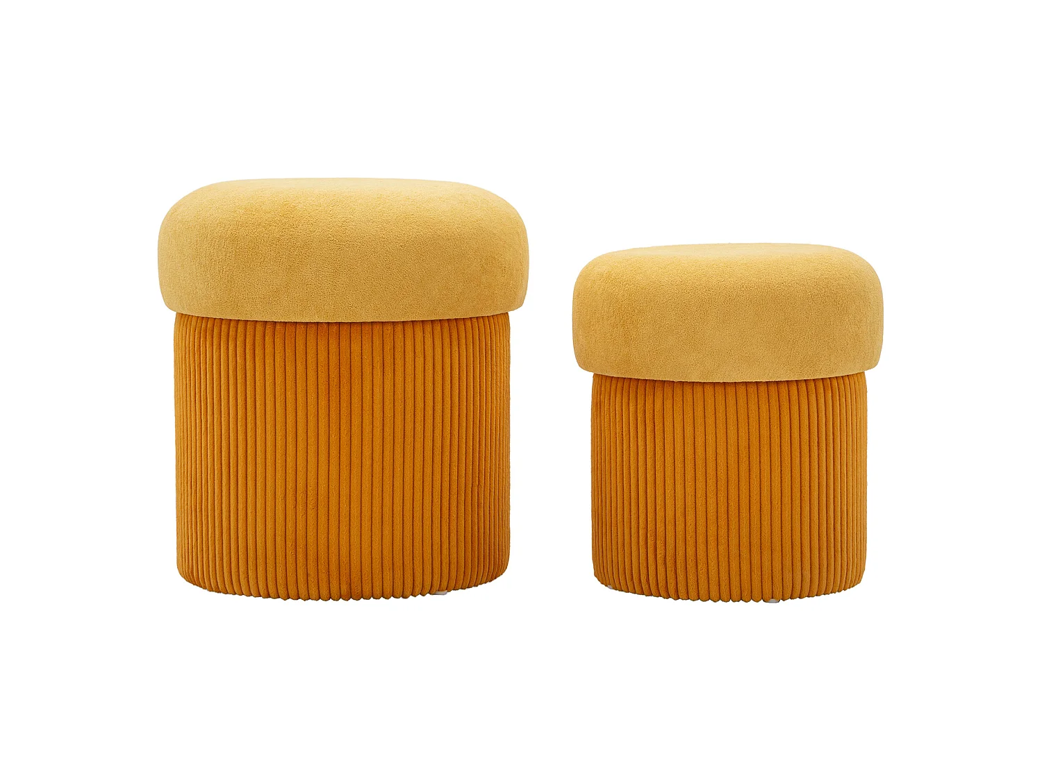 Pouf Coffre Outjo, set de 2, 42x42x44h cm Orange, Forme Ronde, Structure en Bois Nobilé