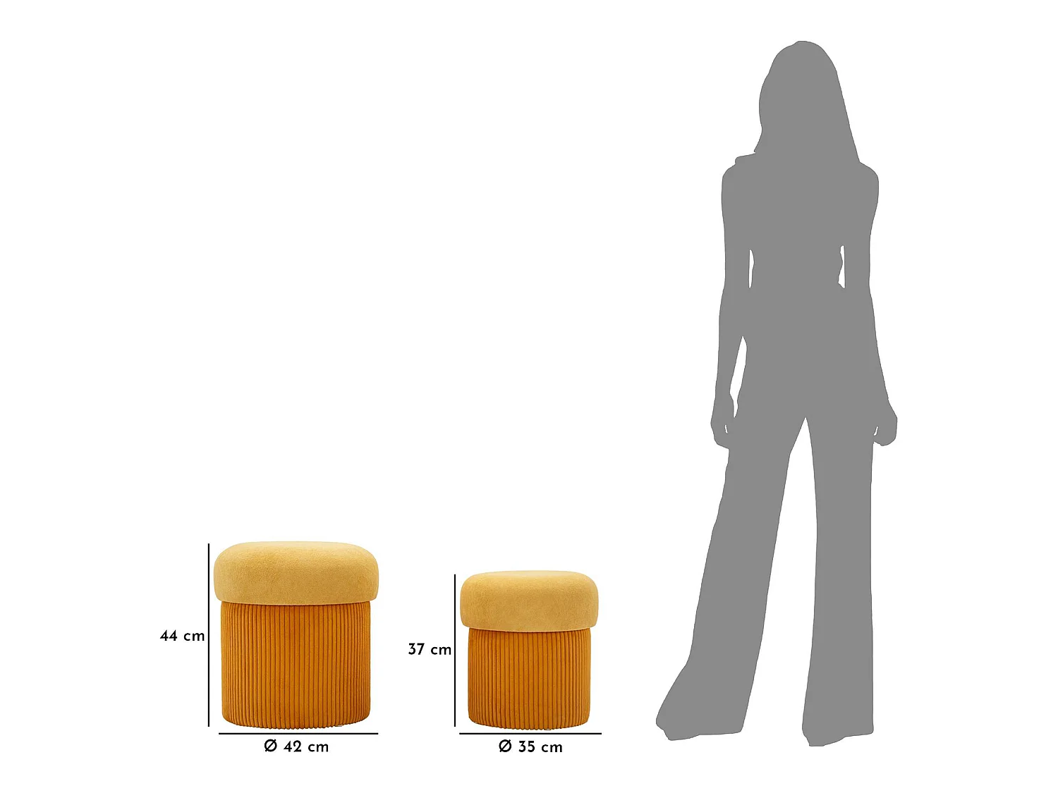 Pouf Coffre Outjo, set de 2, 42x42x44h cm Orange, Forme Ronde, Structure en Bois Nobilé