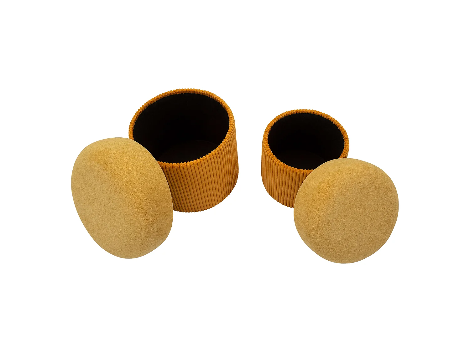 Pouf Coffre Outjo, set de 2, 42x42x44h cm Orange, Forme Ronde, Structure en Bois Nobilé