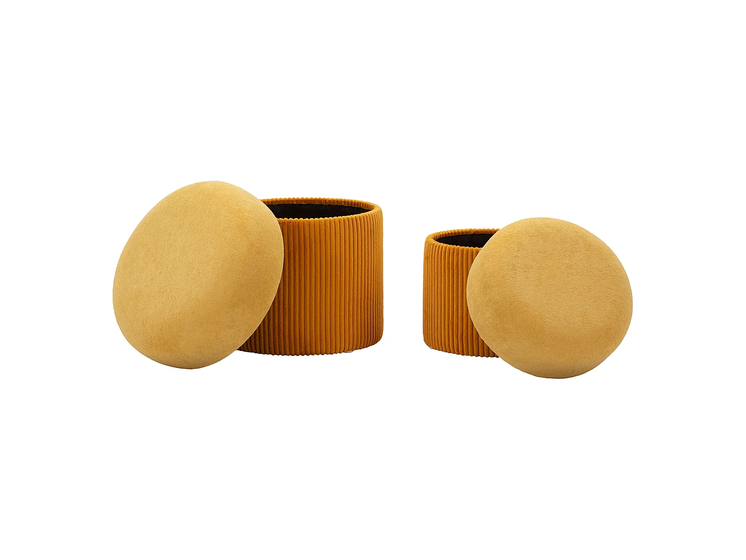 Pouf Coffre Outjo, set de 2, 42x42x44h cm Orange, Forme Ronde, Structure en Bois Nobilé