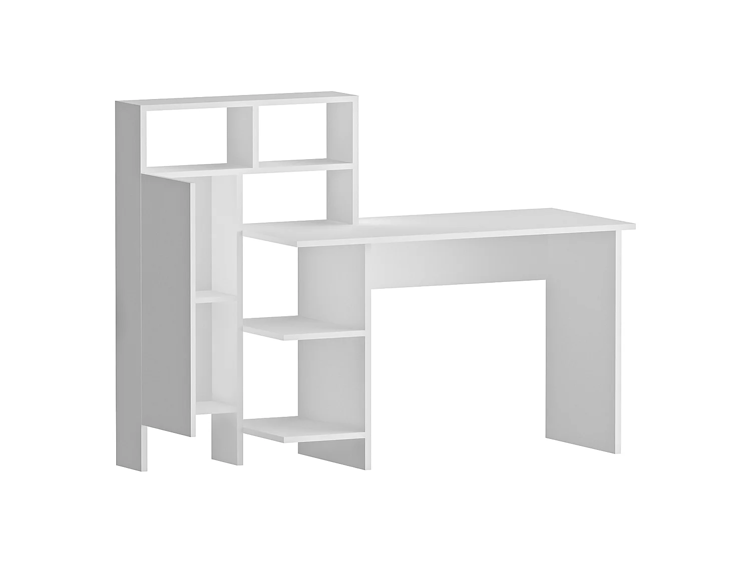 Scrivania Cremella, 6 Ripiani, 136x60x112h cm Bianco, Un'anta, 7 Vani