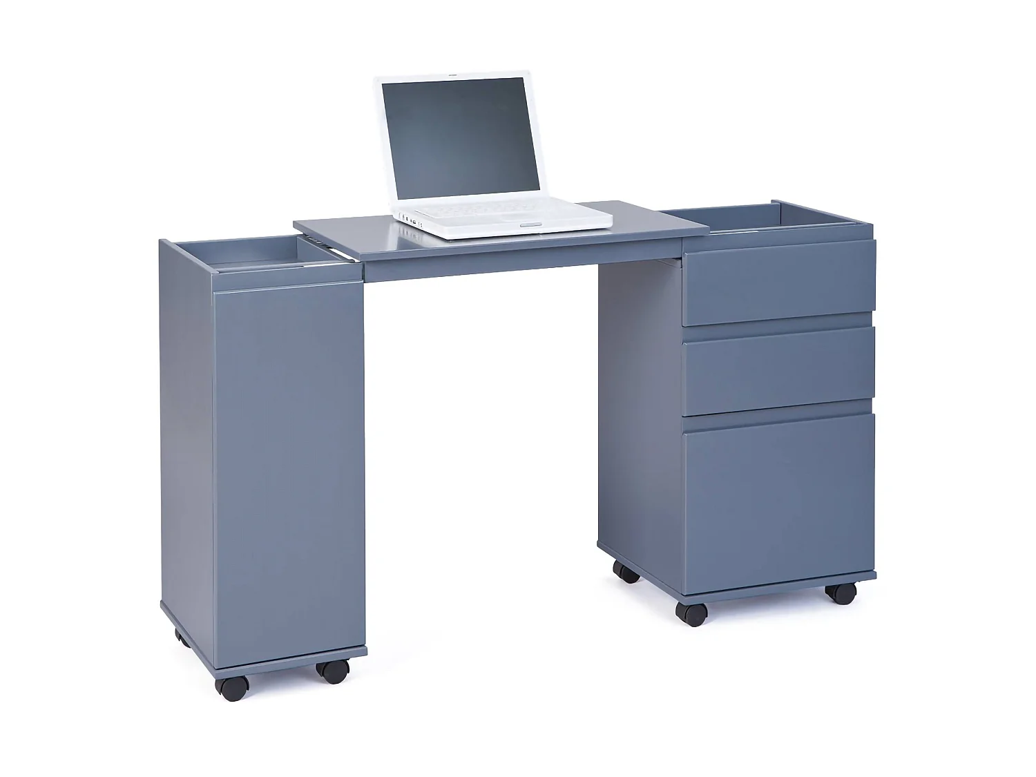 Scrivania Succivo, Modulabile, 66x36x72h cm Grigio, 3 Cassetti, un Ripiano