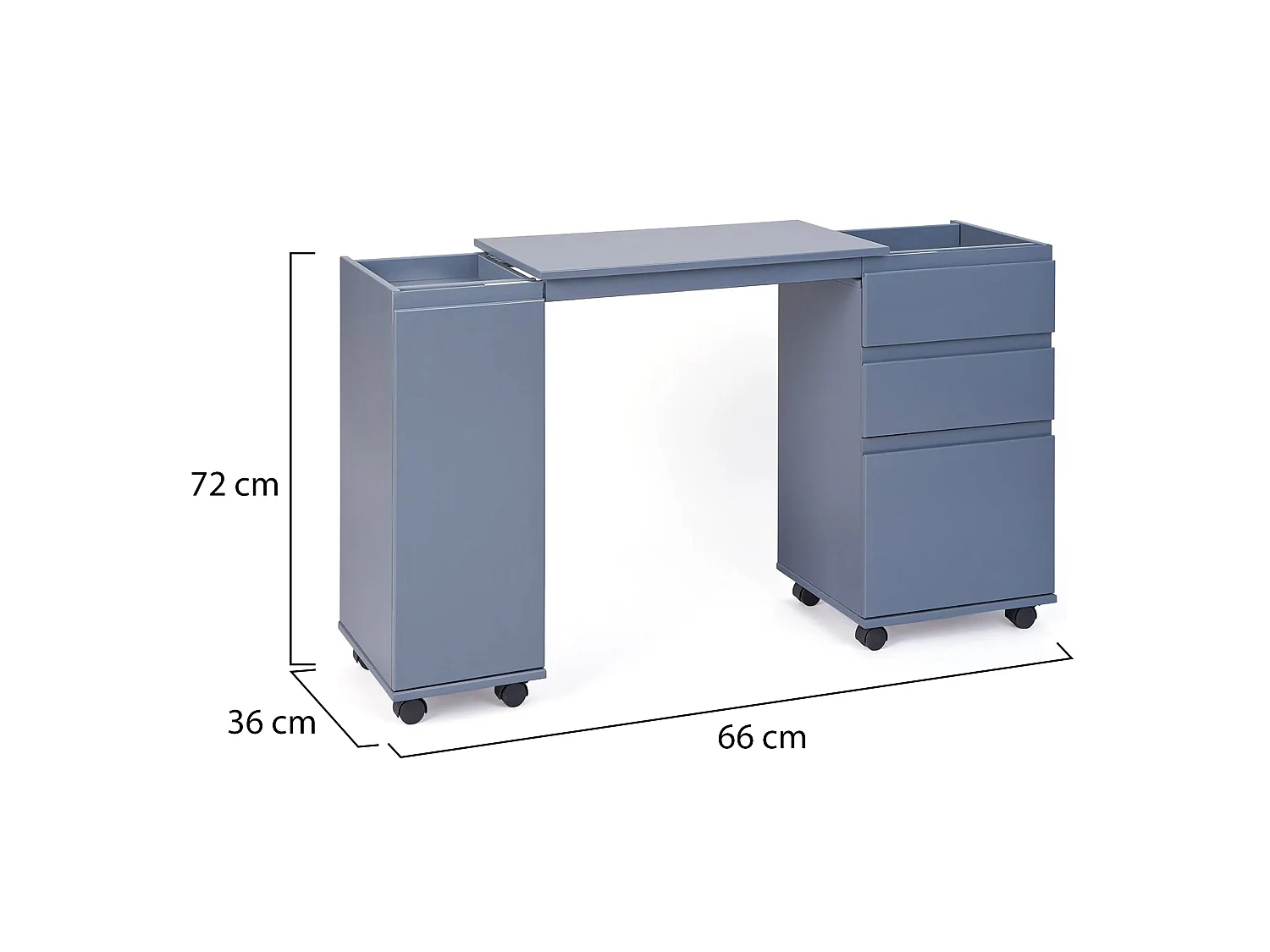 Scrivania Succivo, Modulabile, 66x36x72h cm Grigio, 3 Cassetti, un Ripiano