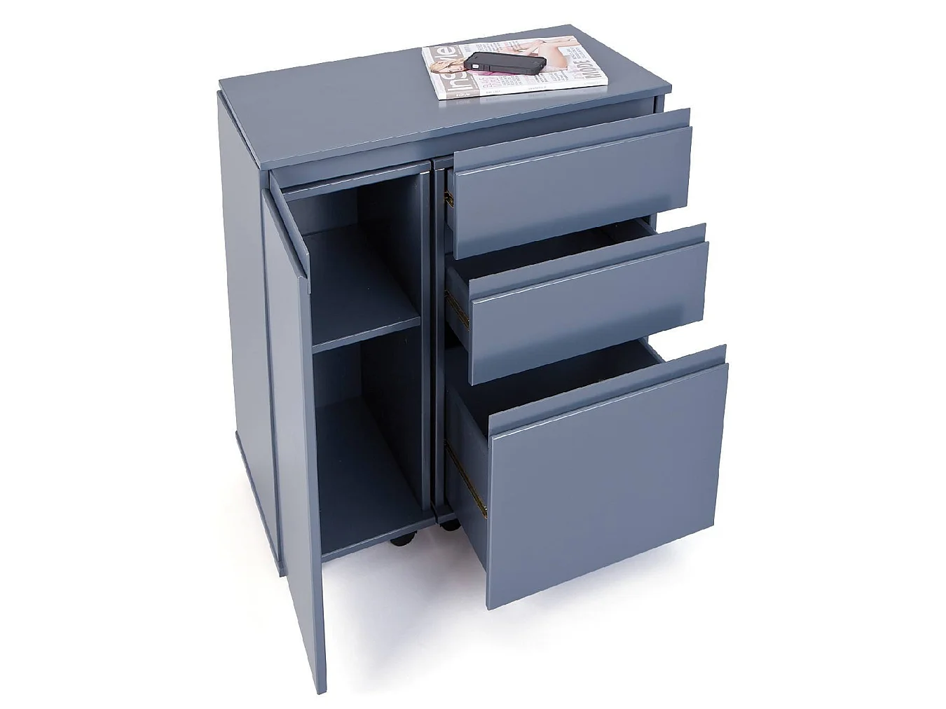 Scrivania Succivo, Modulabile, 66x36x72h cm Grigio, 3 Cassetti, un Ripiano