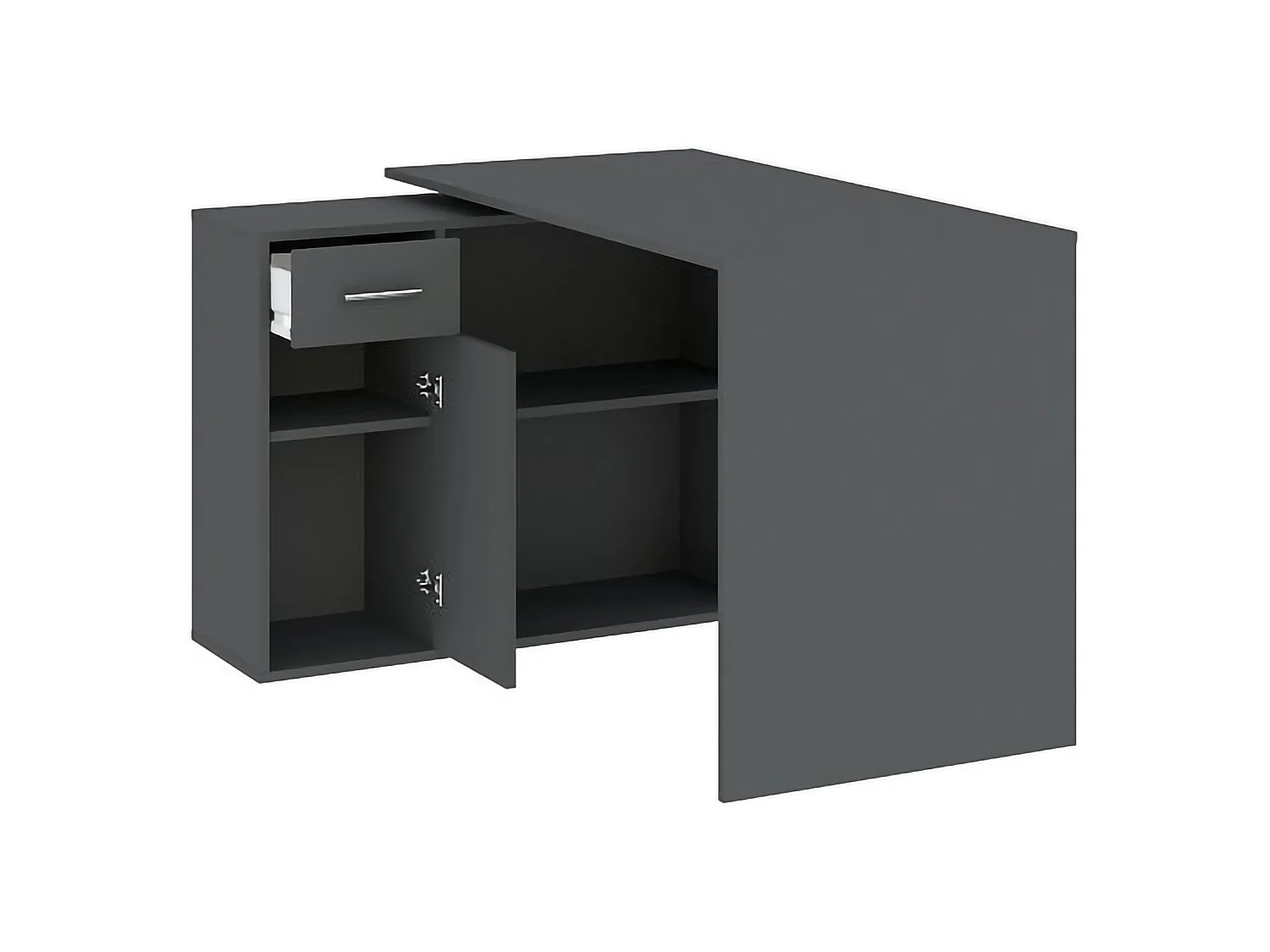 Schreibtisch Linaza, Eckform, 120x92x74h cm Schwarz Anthrazit, eine Schublade, 2 Regale