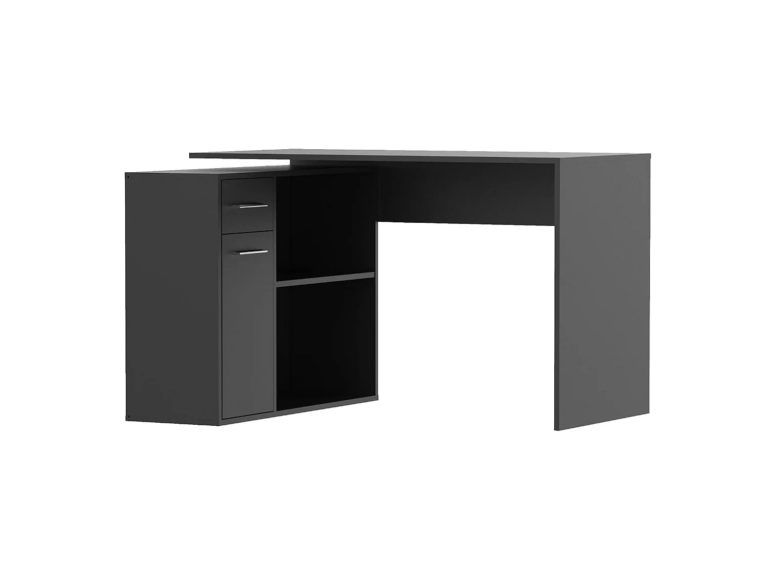 Schreibtisch Linaza, Eckform, 120x92x74h cm Schwarz Anthrazit, eine Schublade, 2 Regale