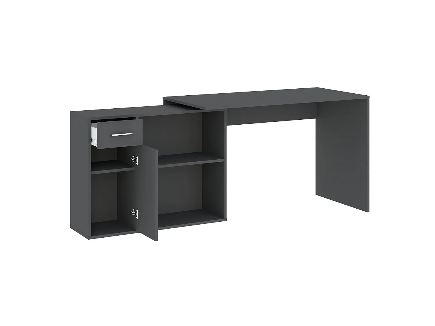 Schreibtisch Linaza, Eckform, 120x92x74h cm Schwarz Anthrazit, eine Schublade, 2 Regale