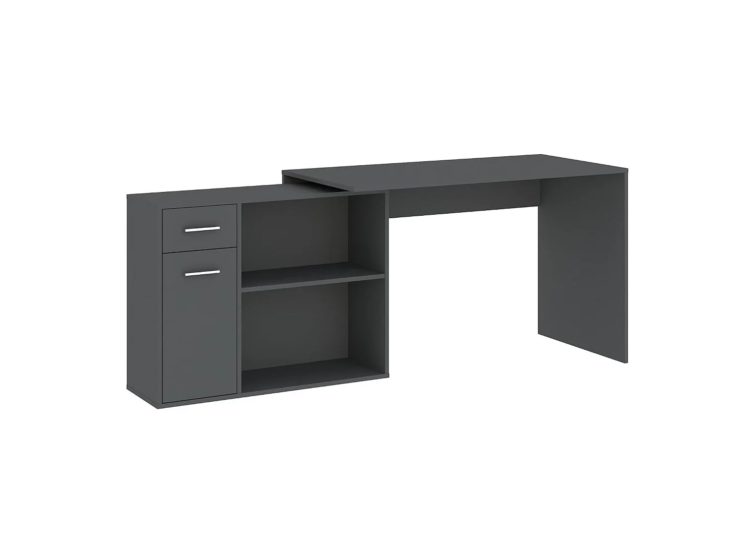 Schreibtisch Linaza, Eckform, 120x92x74h cm Schwarz Anthrazit, eine Schublade, 2 Regale