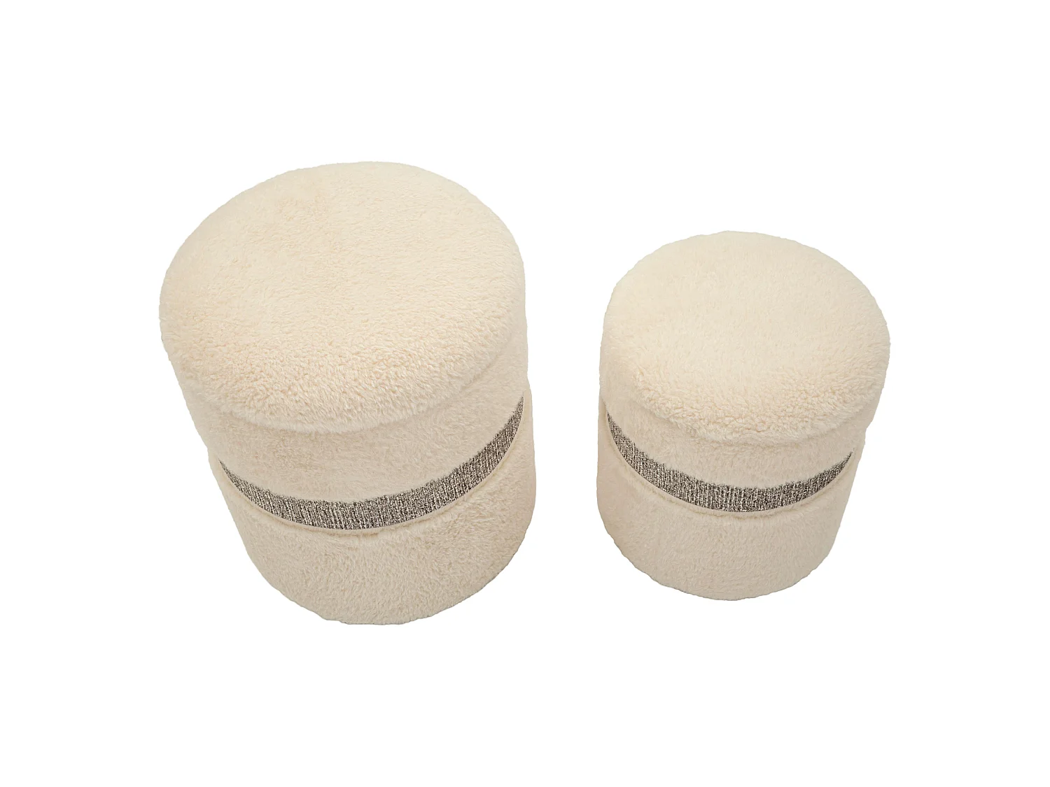Pouf de rangement Luder, set de 2, 40x40x47h cm Blanc Crème, Forme Ronde, Structure en Tissu