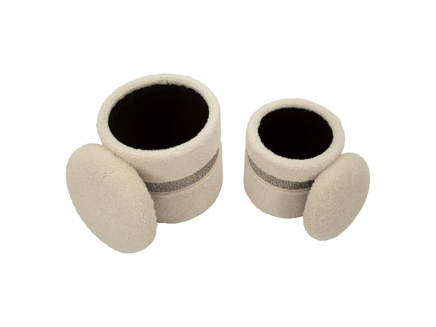 Pouf de rangement Luder, set de 2, 40x40x47h cm Blanc Crème, Forme Ronde, Structure en Tissu