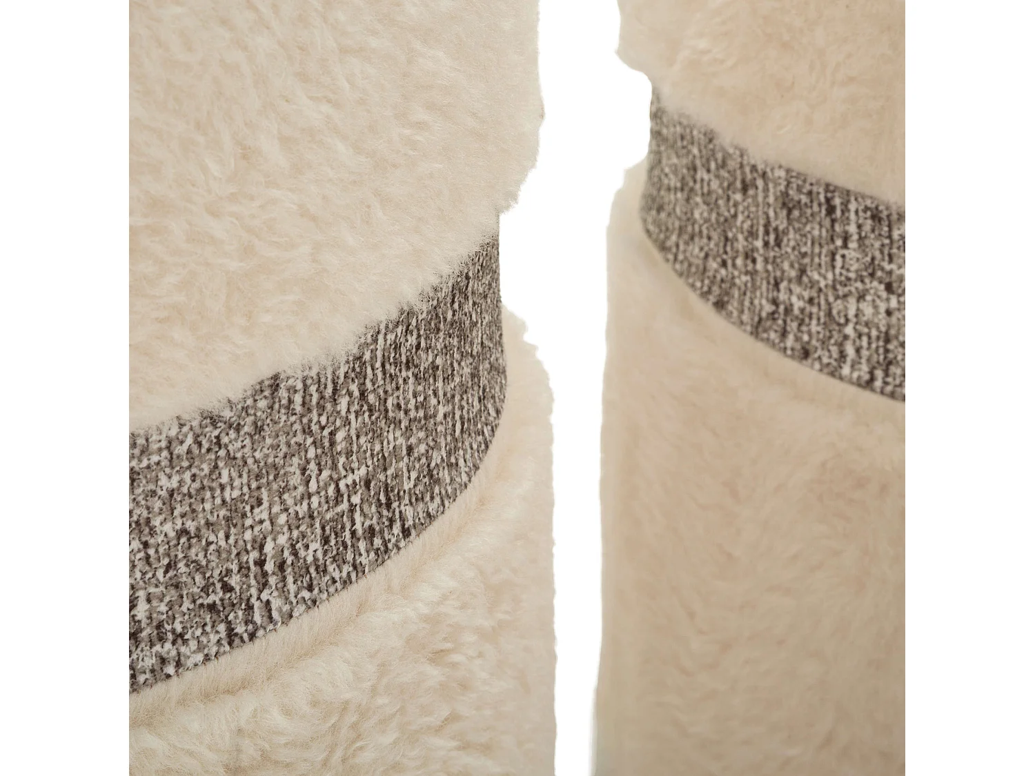 Pouf de rangement Luder, set de 2, 40x40x47h cm Blanc Crème, Forme Ronde, Structure en Tissu