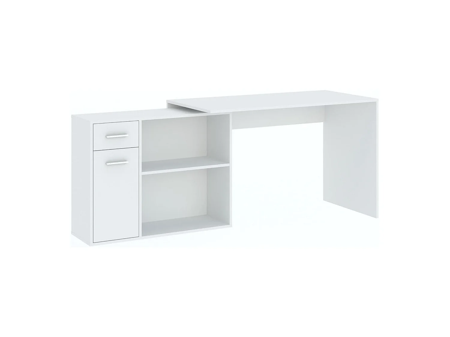 Scrivania Linaza, Angolare, 120x92x74h cm Bianco, un Cassetto, 2 Ripiani