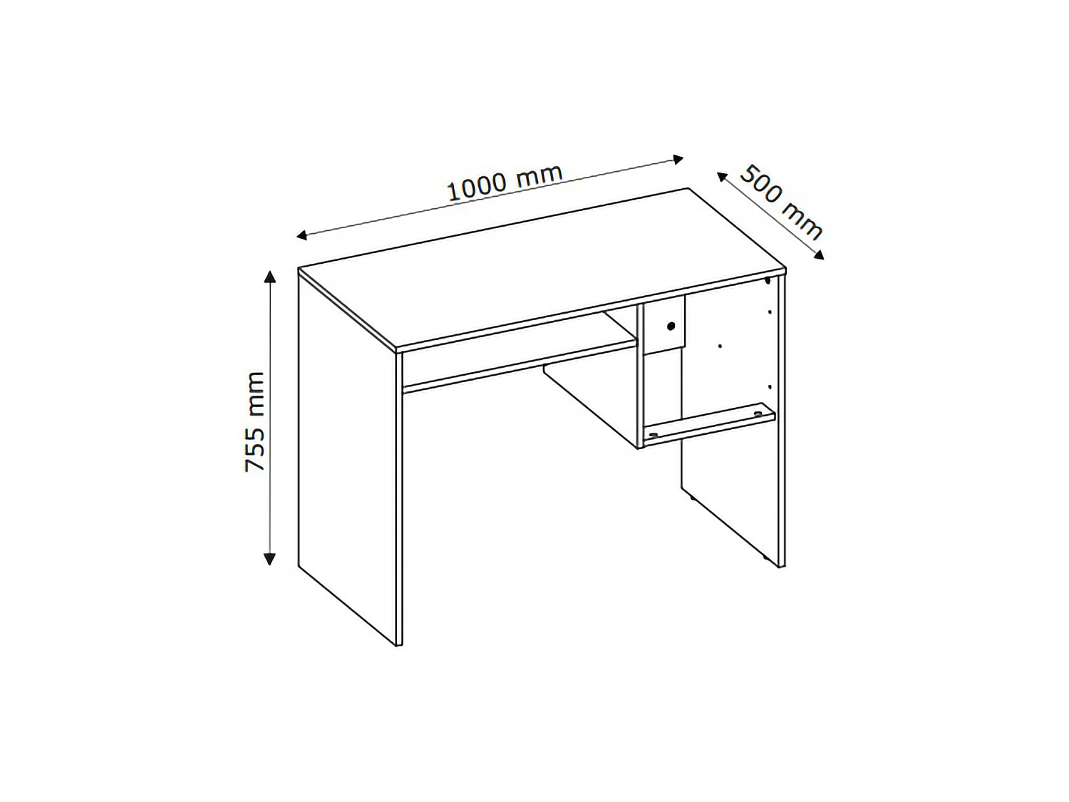 Meuble de Bureau Linimi, 2 Tiroirs, 71x33x75h cm Chêne Marron Noeuds, 2 Étagères, un Compartiment