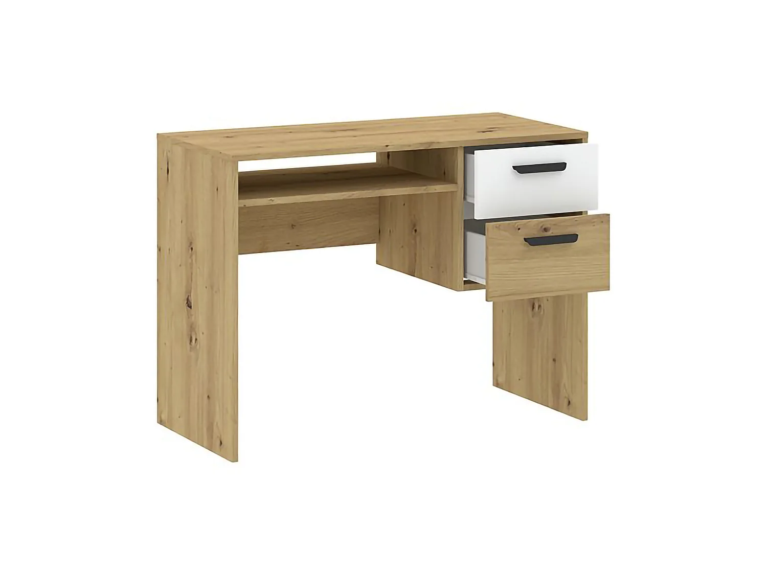 Meuble de Bureau Linimi, 2 Tiroirs, 71x33x75h cm Chêne Marron Noeuds, 2 Étagères, un Compartiment