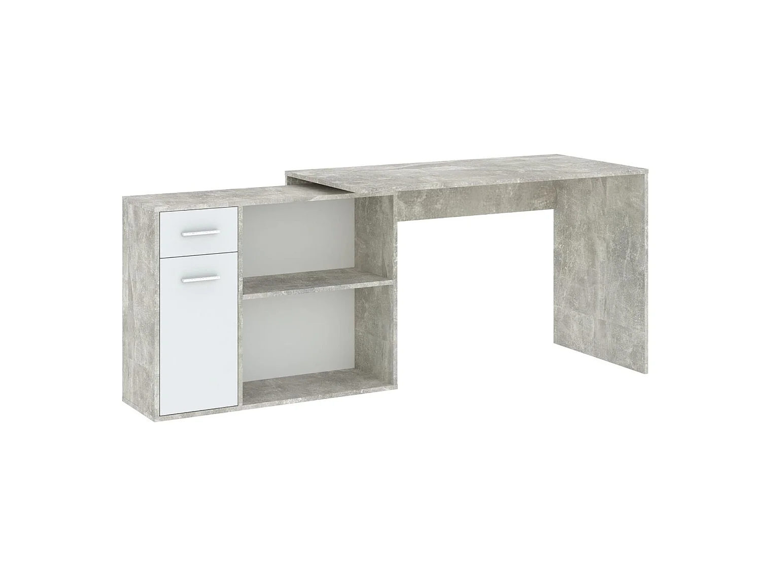 Scrivania Linaza, Angolare, 120x92x74h cm Grigio Cemento, un Cassetto, 2 Ripiani