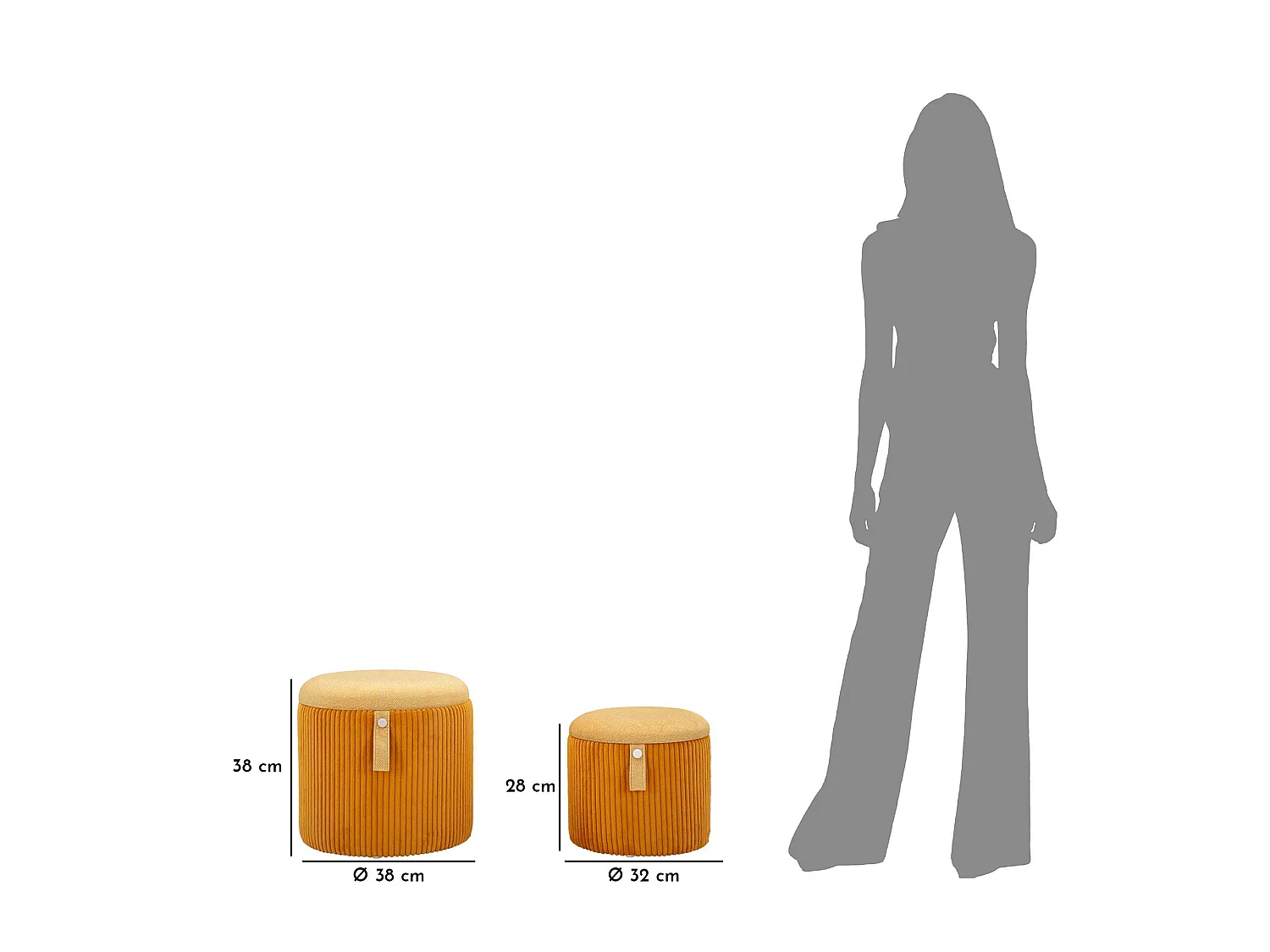 Pouf de rangement Fianar, set de 2, 38x38x38h cm Orange, Forme Ronde, Structure Beige