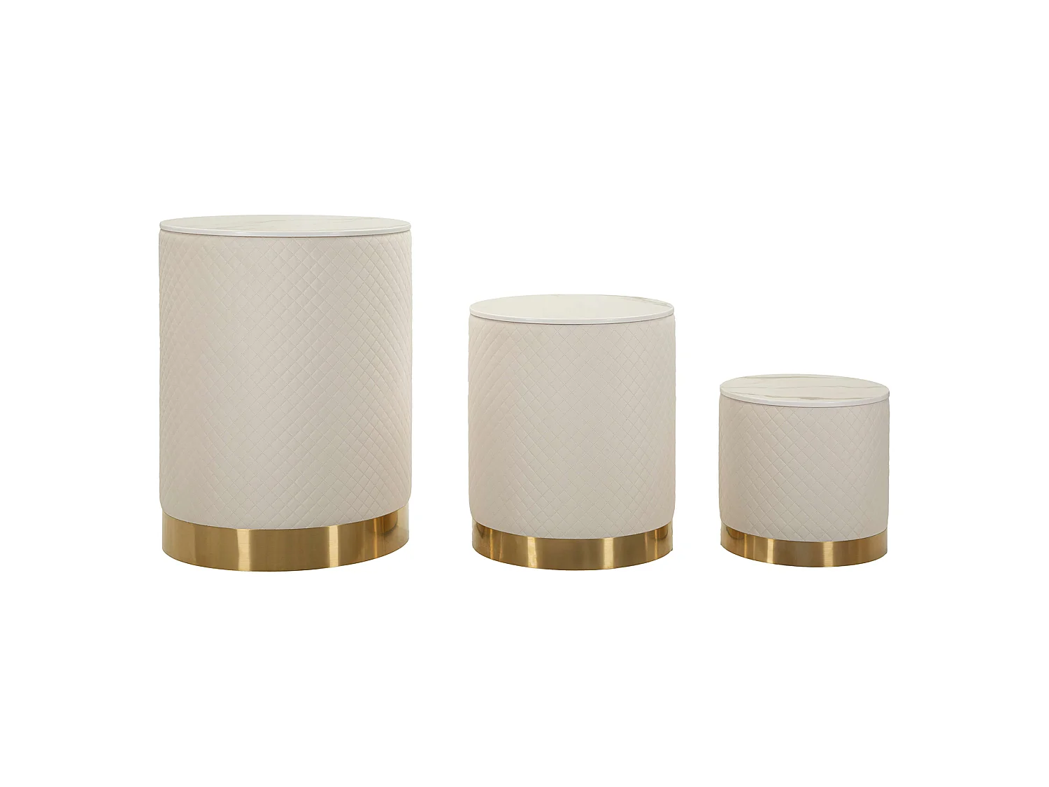 Pouf de Rangement Skagen, Forme Ronde, 60x60x80h cm Blanc, Structure Couleur or, Structure Métallique