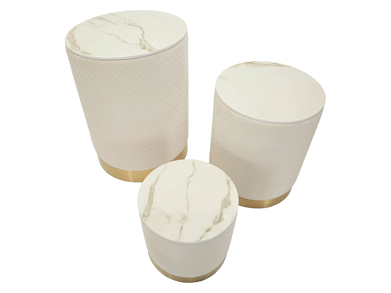 Pouf de Rangement Skagen, Forme Ronde, 60x60x80h cm Blanc, Structure Couleur or, Structure Métallique