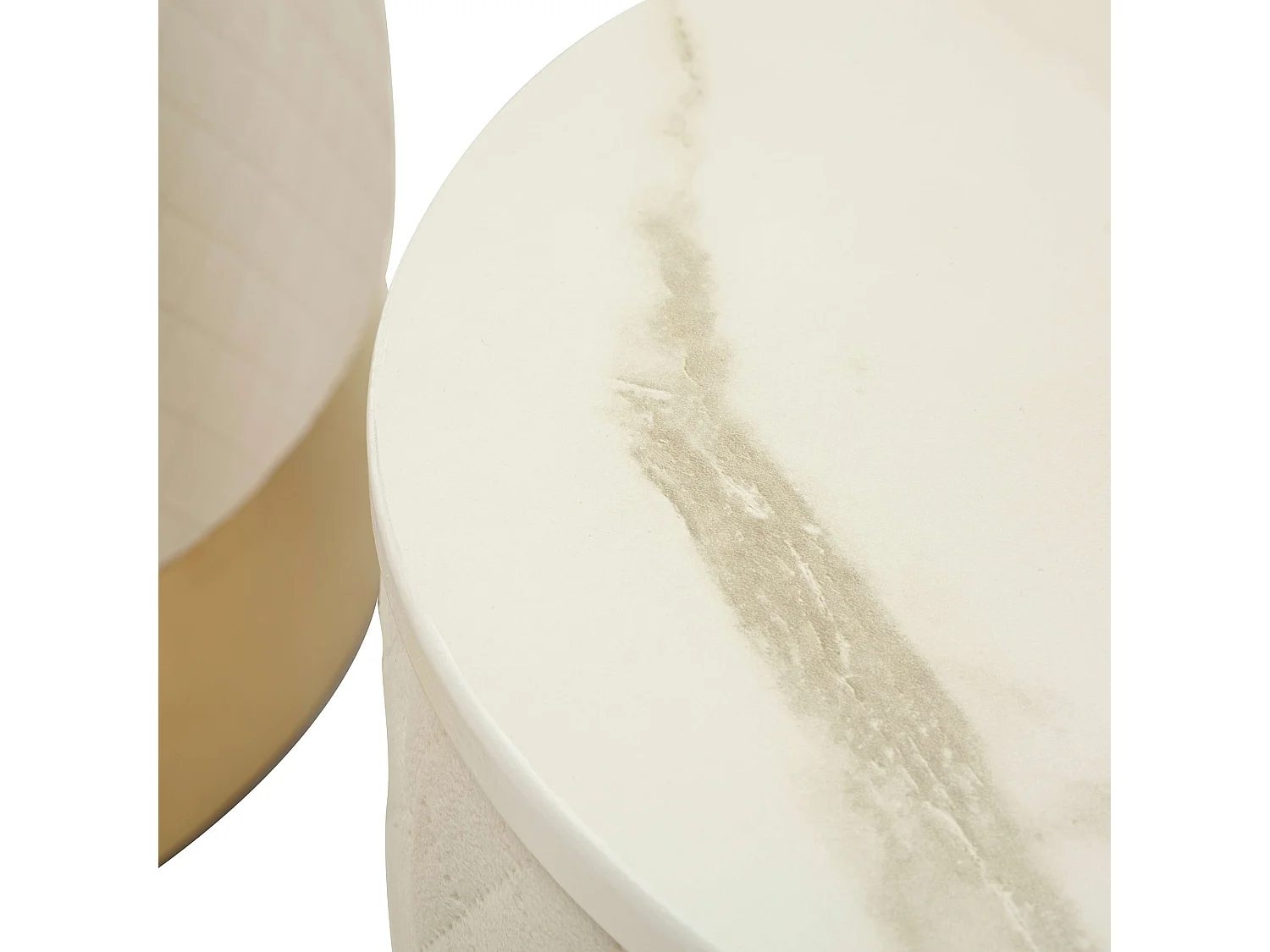 Pouf de Rangement Skagen, Forme Ronde, 60x60x80h cm Blanc, Structure Couleur or, Structure Métallique