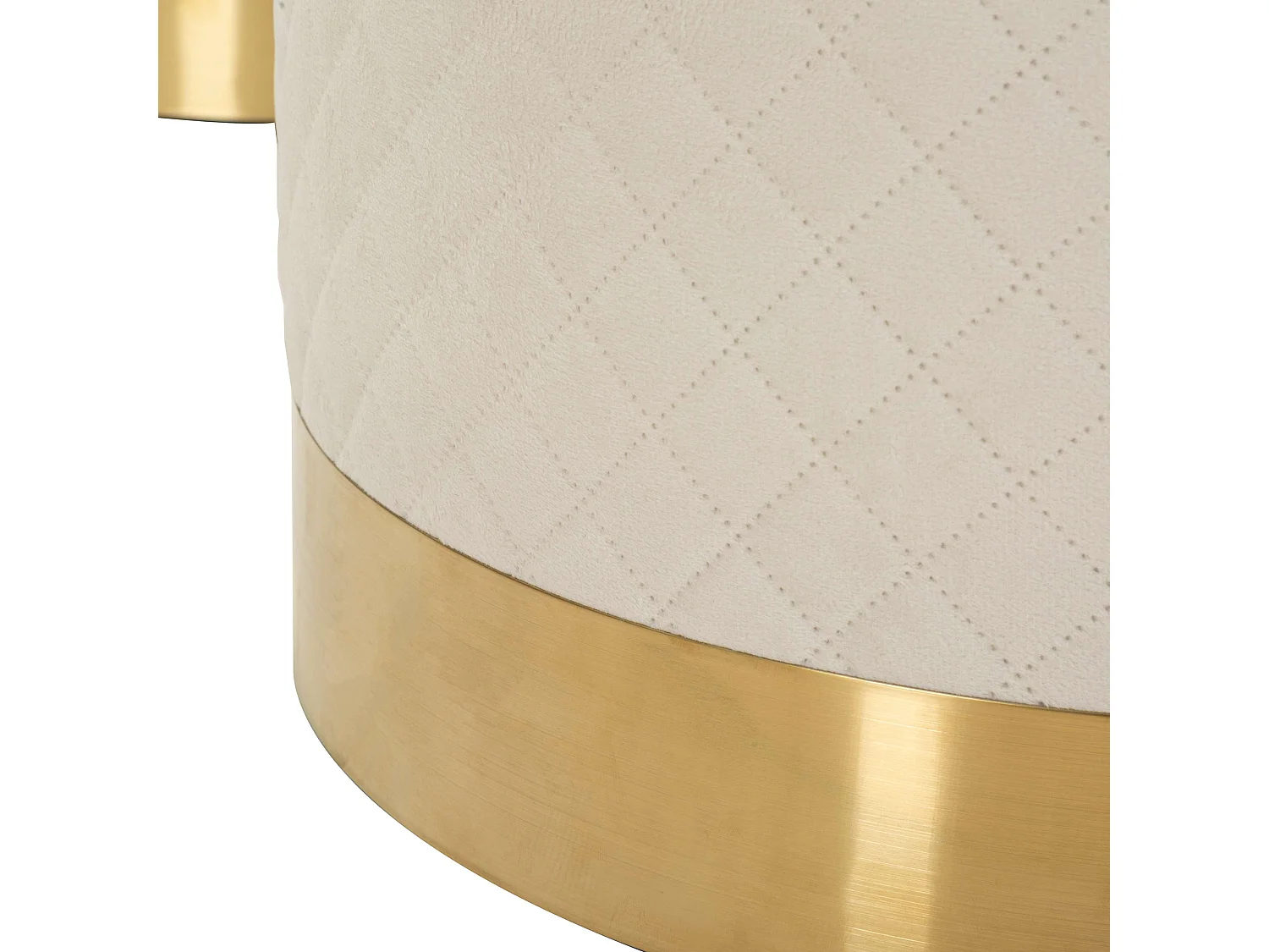 Pouf de Rangement Skagen, Forme Ronde, 60x60x80h cm Blanc, Structure Couleur or, Structure Métallique