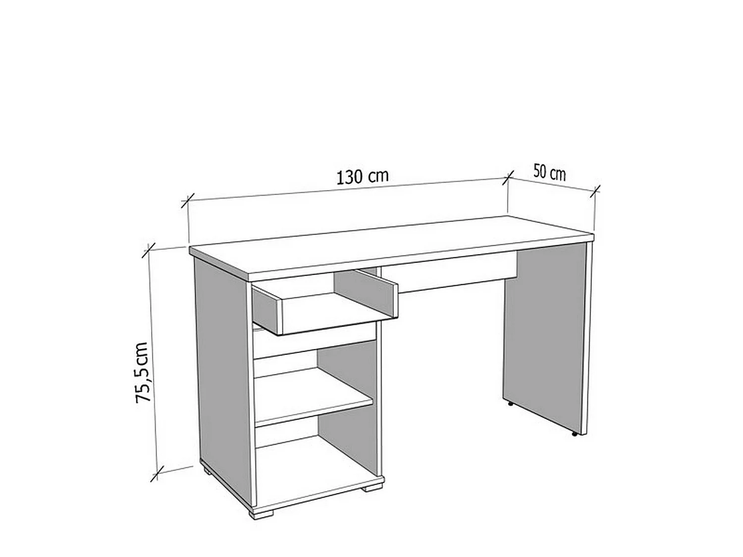 Bureau avec Tiroir, 130x50x76h cm Chêne Marron, une Étagère, une Porte