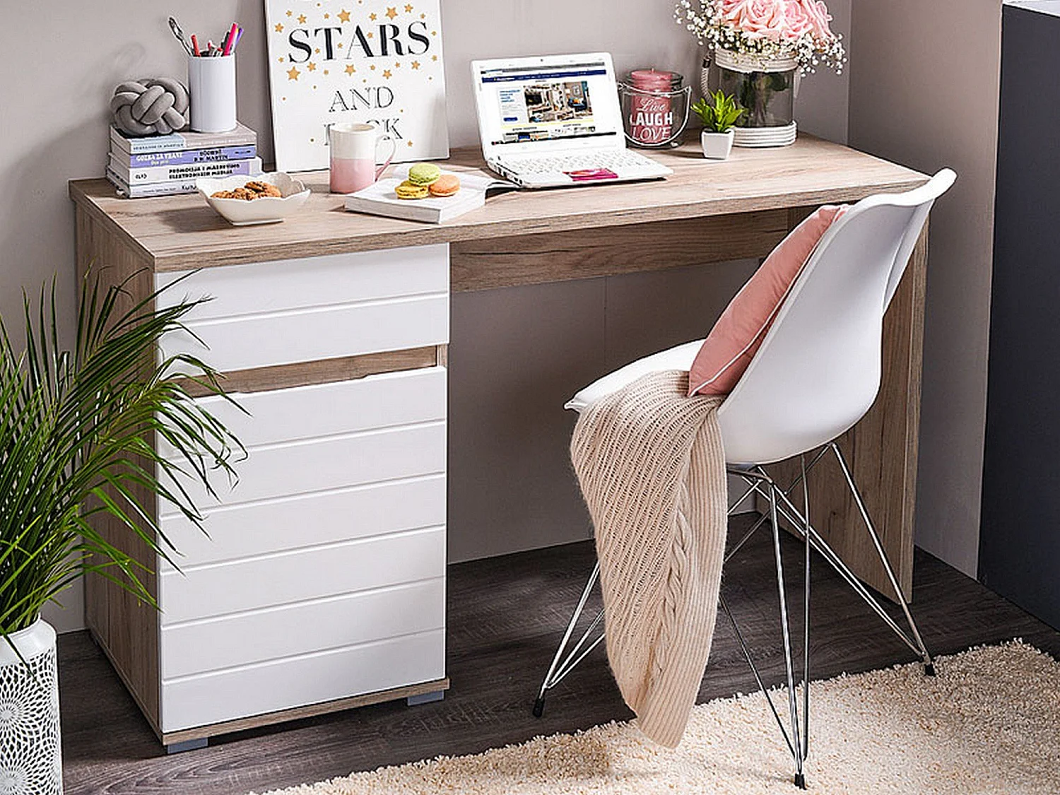 Bureau avec Tiroir, 130x50x76h cm Chêne Marron, une Étagère, une Porte