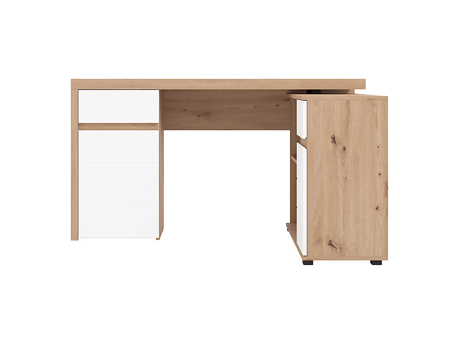 Étagère d'angle Piran, 140x124x77h cm Chêne Marron Nœuds, 2 Tiroirs, 5 Étagères
