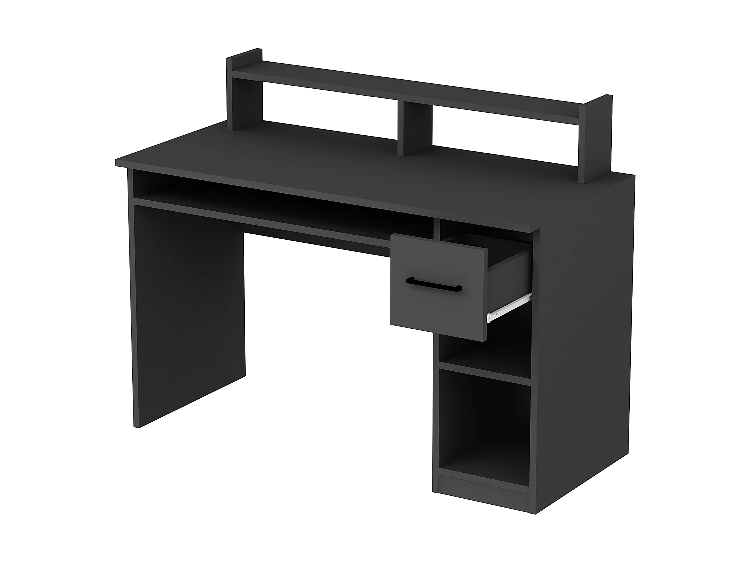 Scrivania Roletto, 5 Ripiani, 120x93x55h cm Nero Antracite, un Cassetto, 5 Vani