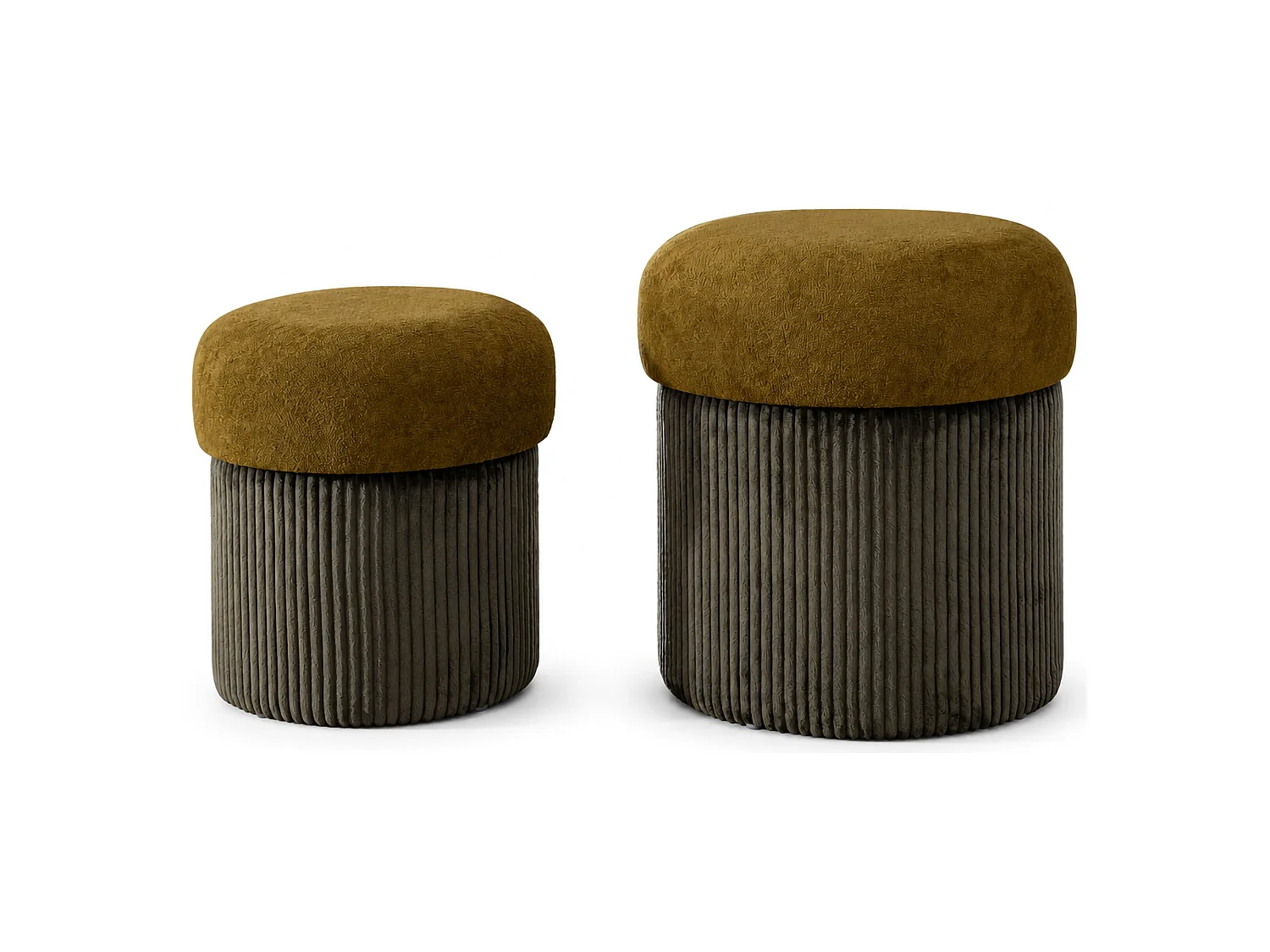 Pouf Coffre Outjo, set de 2, 42x42x44h cm Marron Terracotta, Forme Ronde, Structure Couleur Marron