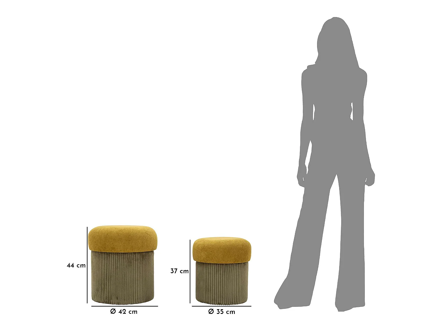 Pouf Coffre Outjo, set de 2, 42x42x44h cm Marron Terracotta, Forme Ronde, Structure Couleur Marron