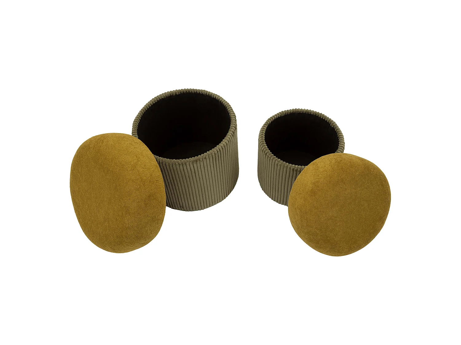 Pouf Coffre Outjo, set de 2, 42x42x44h cm Marron Terracotta, Forme Ronde, Structure Couleur Marron
