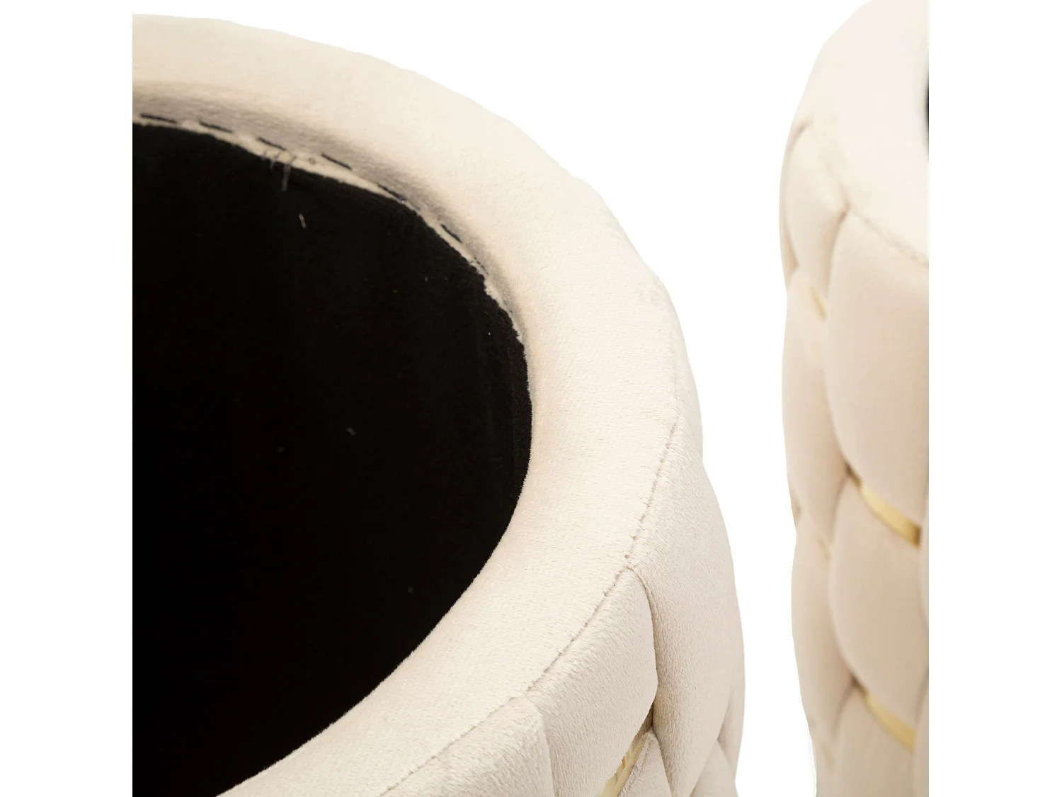 Pouf avec rangement Kasane, set de 2, 37x37x42h cm Blanc Crème, Forme Ronde, Structure couleur or