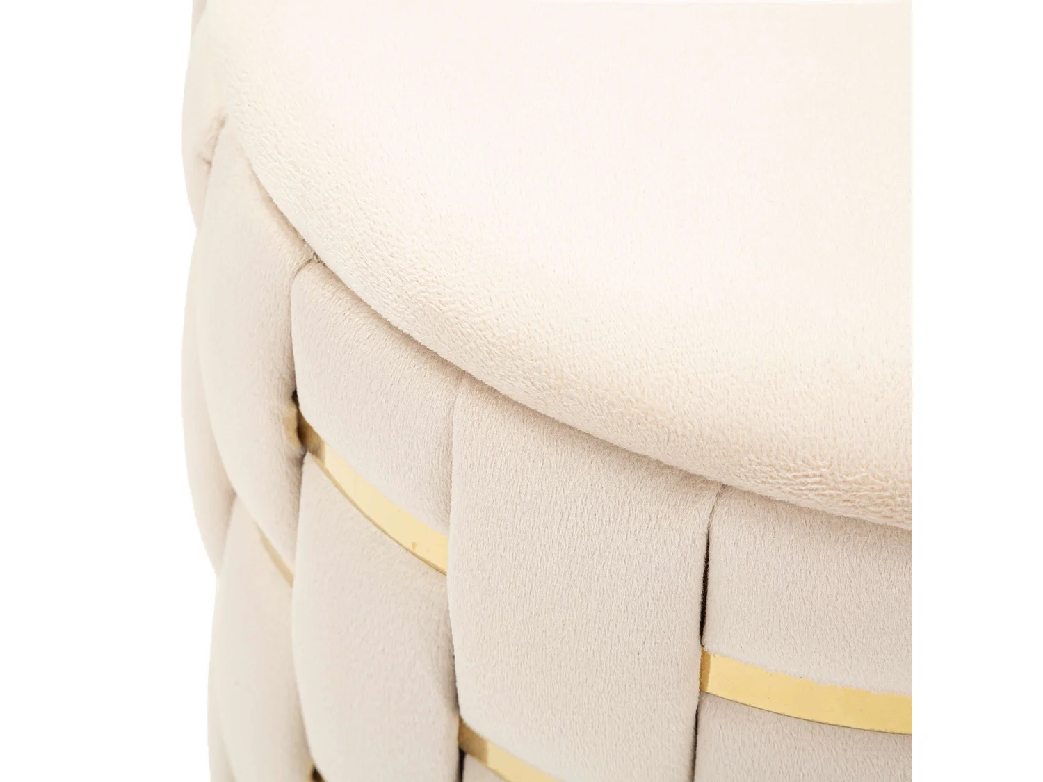 Pouf avec rangement Kasane, set de 2, 37x37x42h cm Blanc Crème, Forme Ronde, Structure couleur or