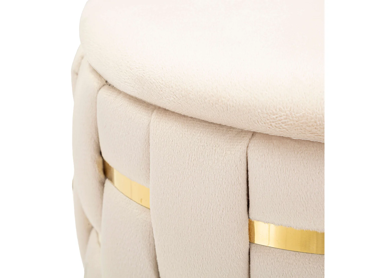 Pouf avec rangement Kasane, set de 2, 37x37x42h cm Blanc Crème, Forme Ronde, Structure couleur or