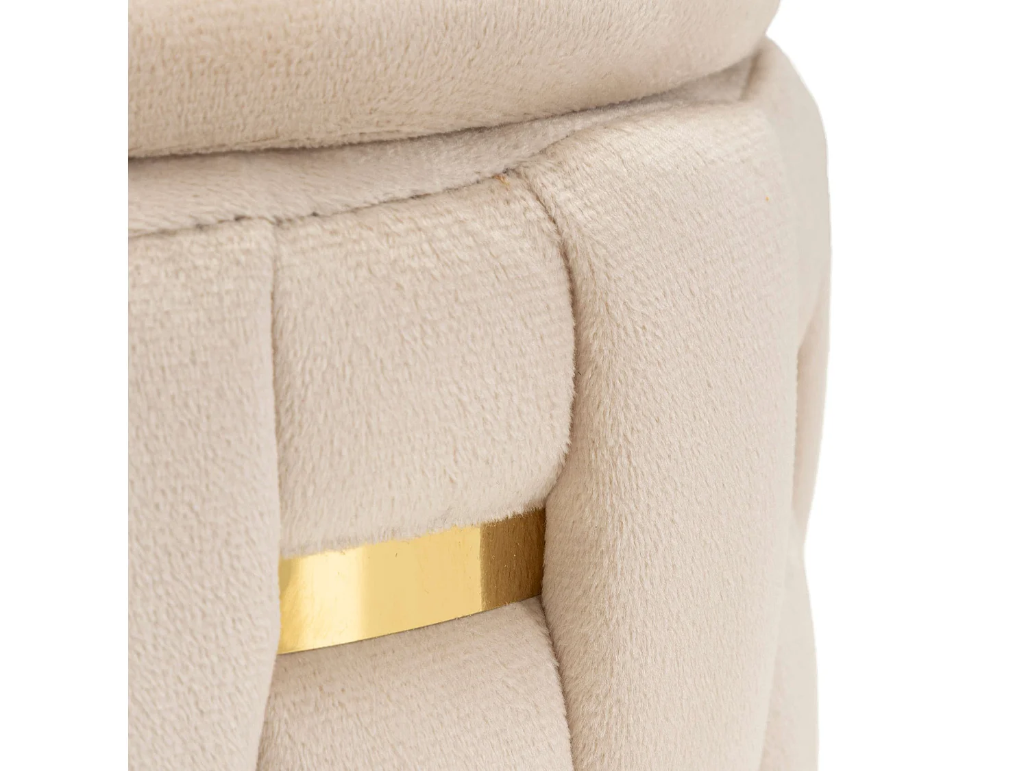 Pouf avec rangement Kasane, set de 2, 37x37x42h cm Blanc Crème, Forme Ronde, Structure couleur or