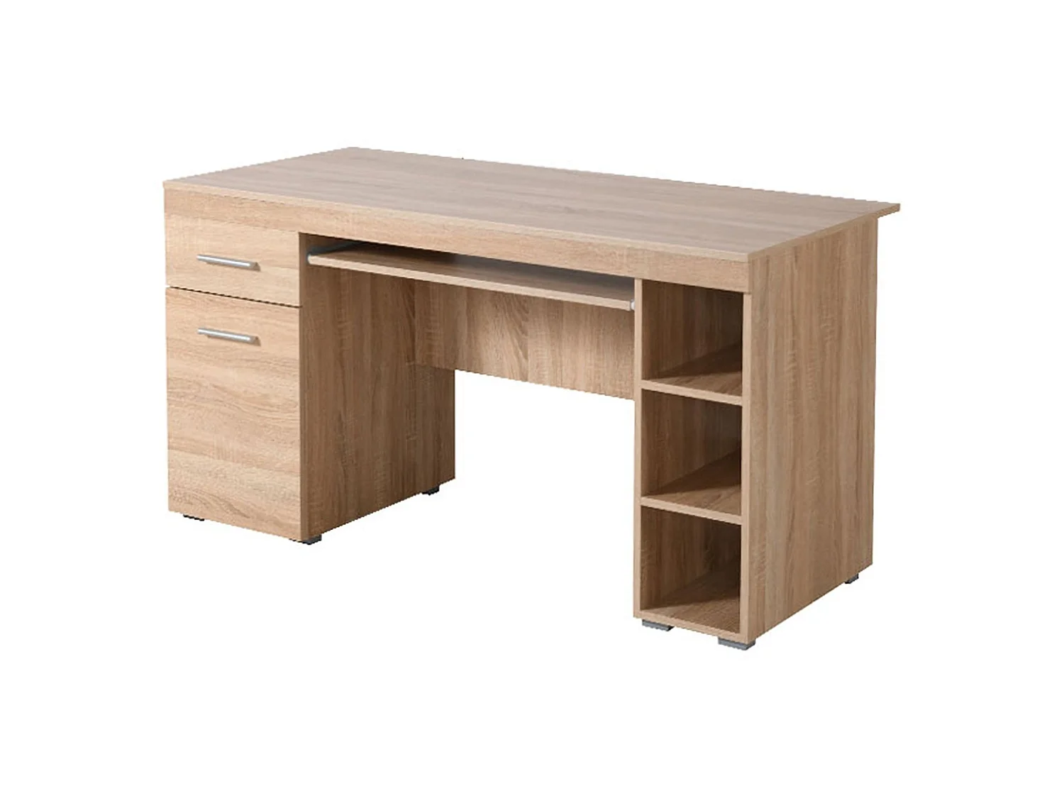 Bureau Massafra, un tiroir, 145x66x76h cm chêne brun, 5 étagères, une porte