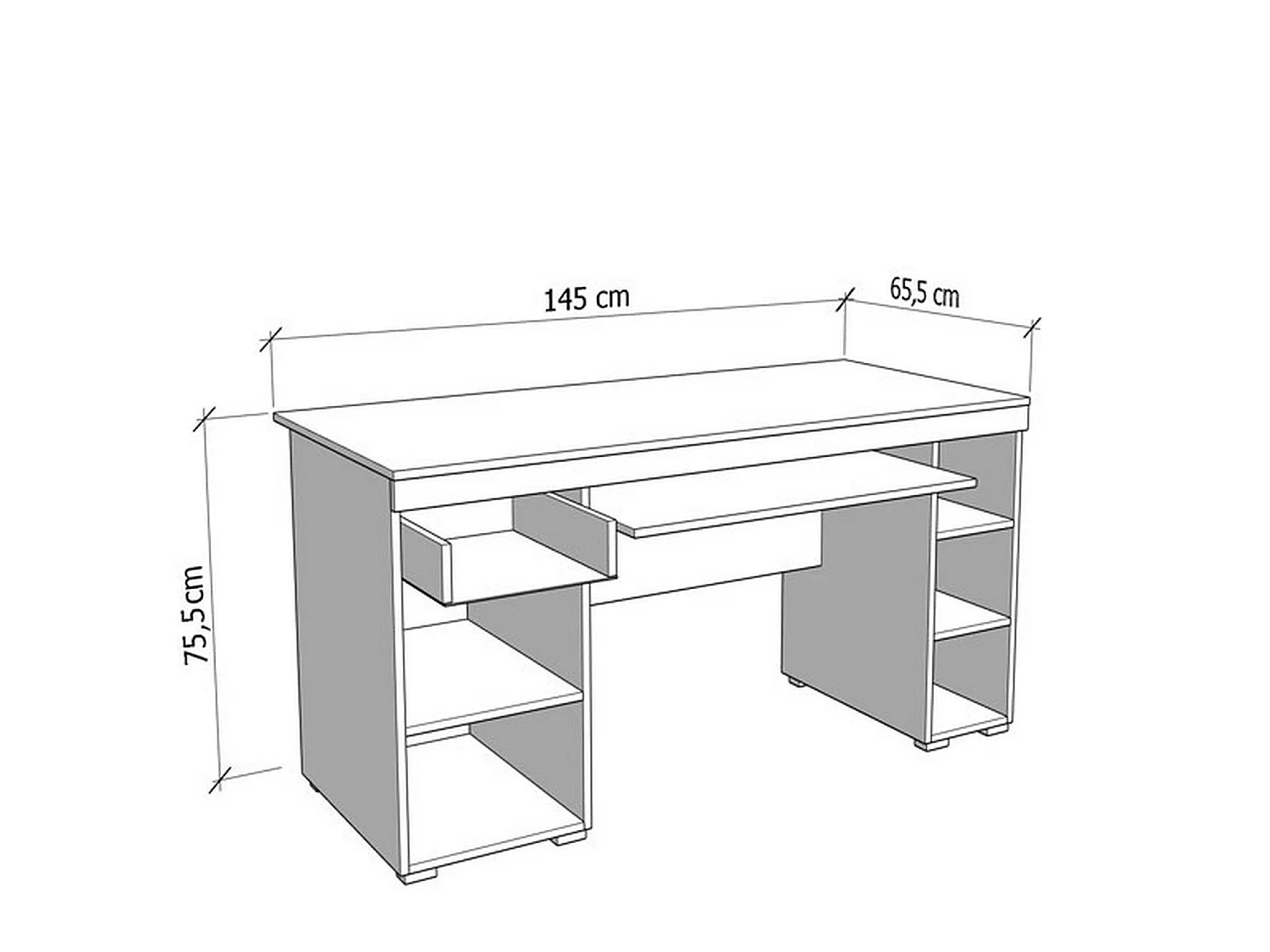 Bureau Massafra, un tiroir, 145x66x76h cm chêne brun, 5 étagères, une porte