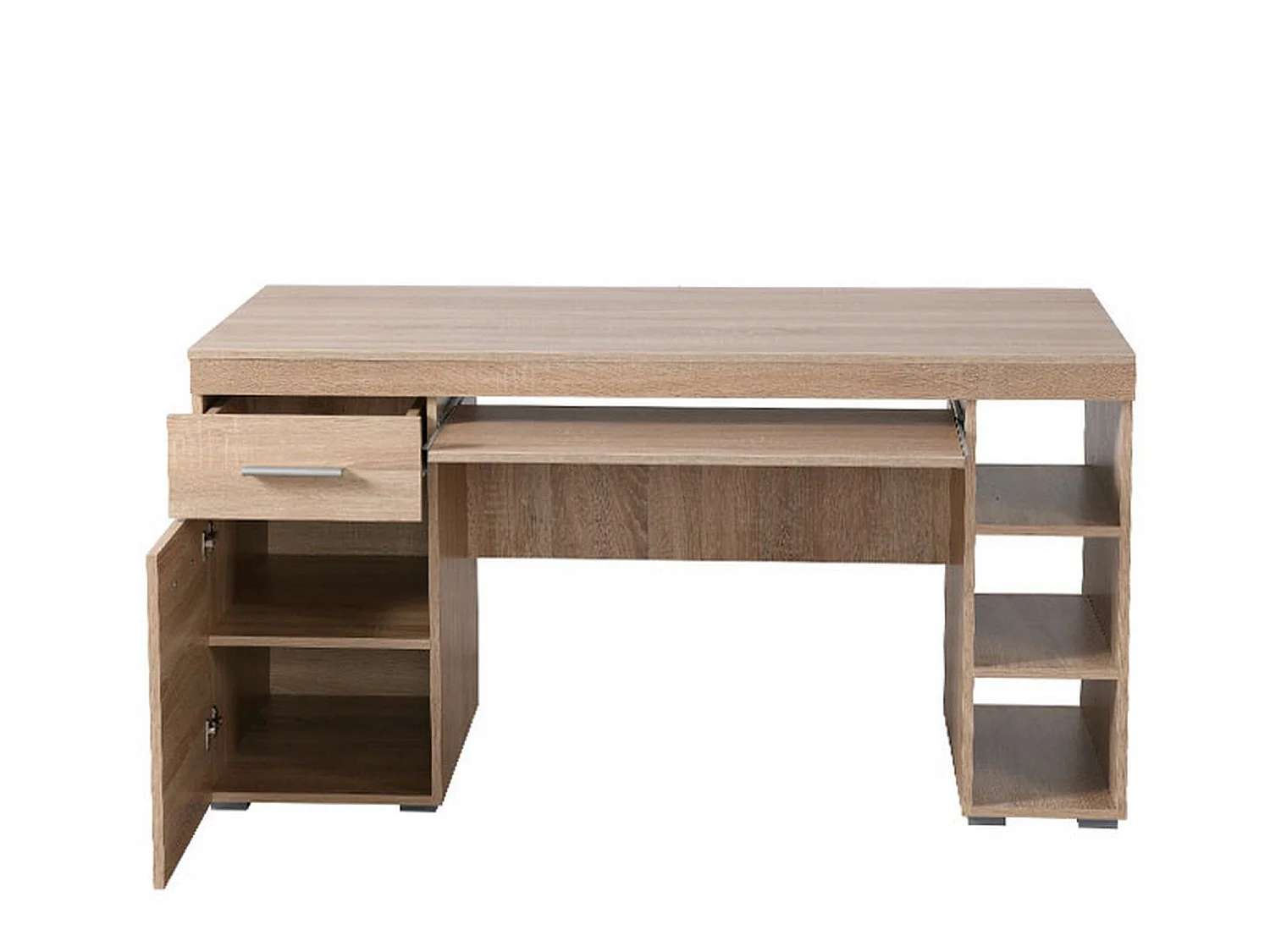Bureau Massafra, un tiroir, 145x66x76h cm chêne brun, 5 étagères, une porte